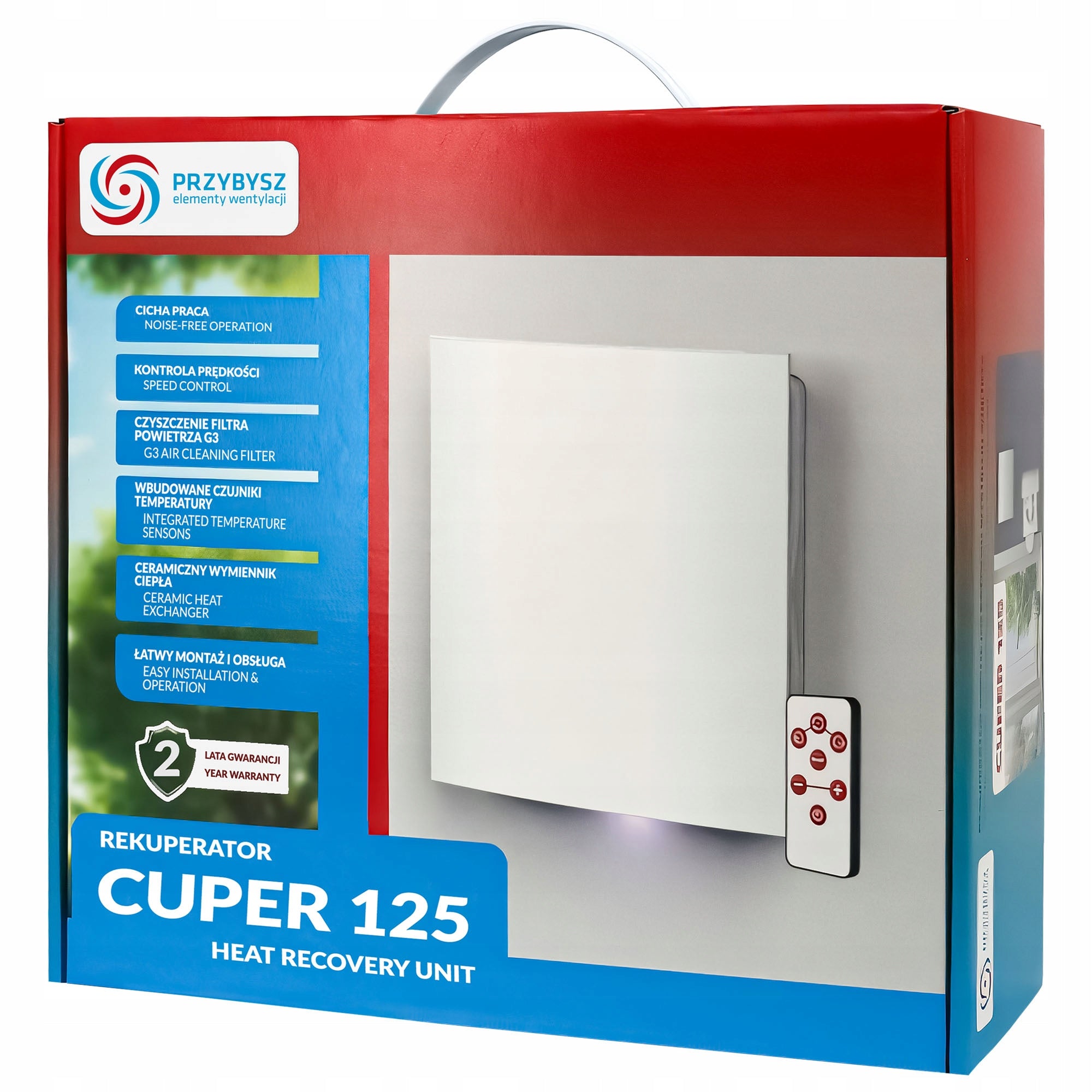 WALL RECUPERATOR 125 DECENTRAL TUBULAR CUPER PRZYBYSZ 125mM WITH REMOTE CONTROL