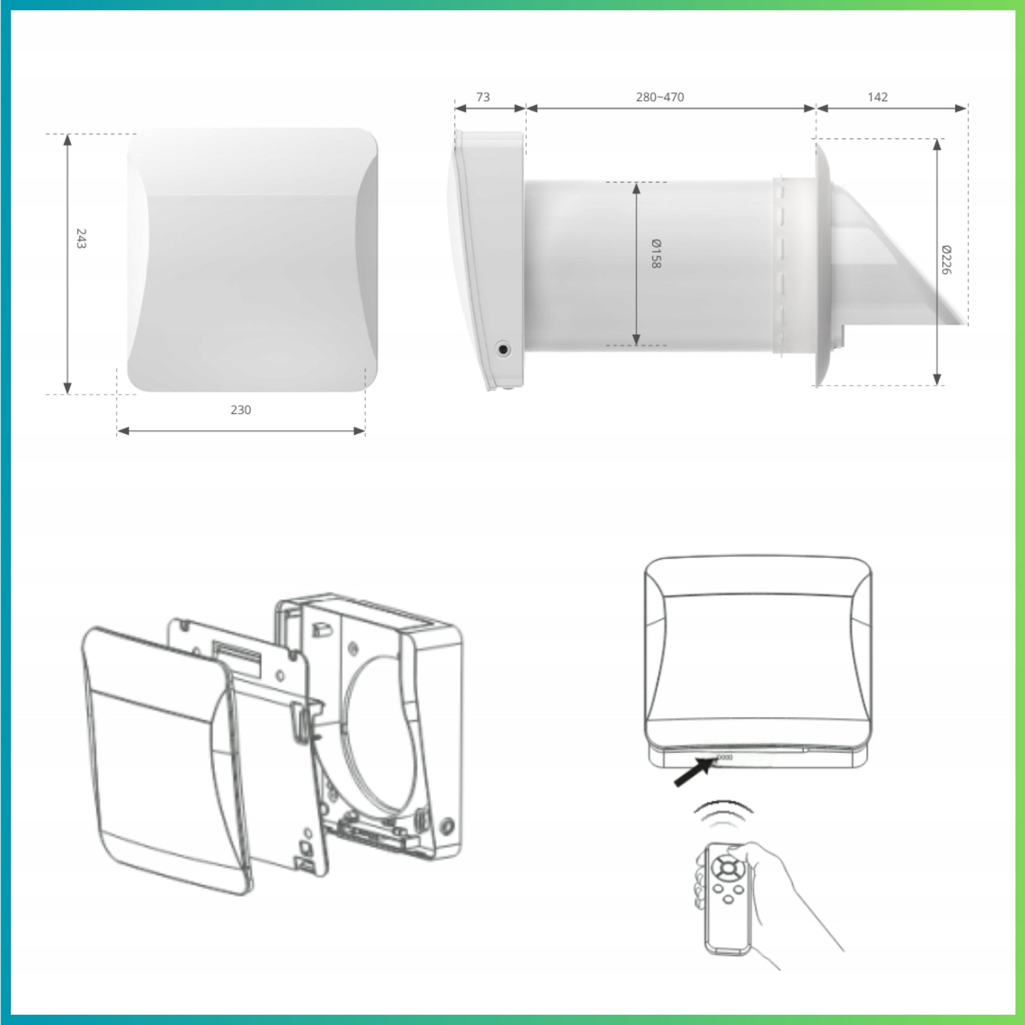 WALL RECUPERATOR REMOTE CONTROL WIFI HUMIDITY SENSOR FI160 FLOW 60m3 Energy efficiency class A
