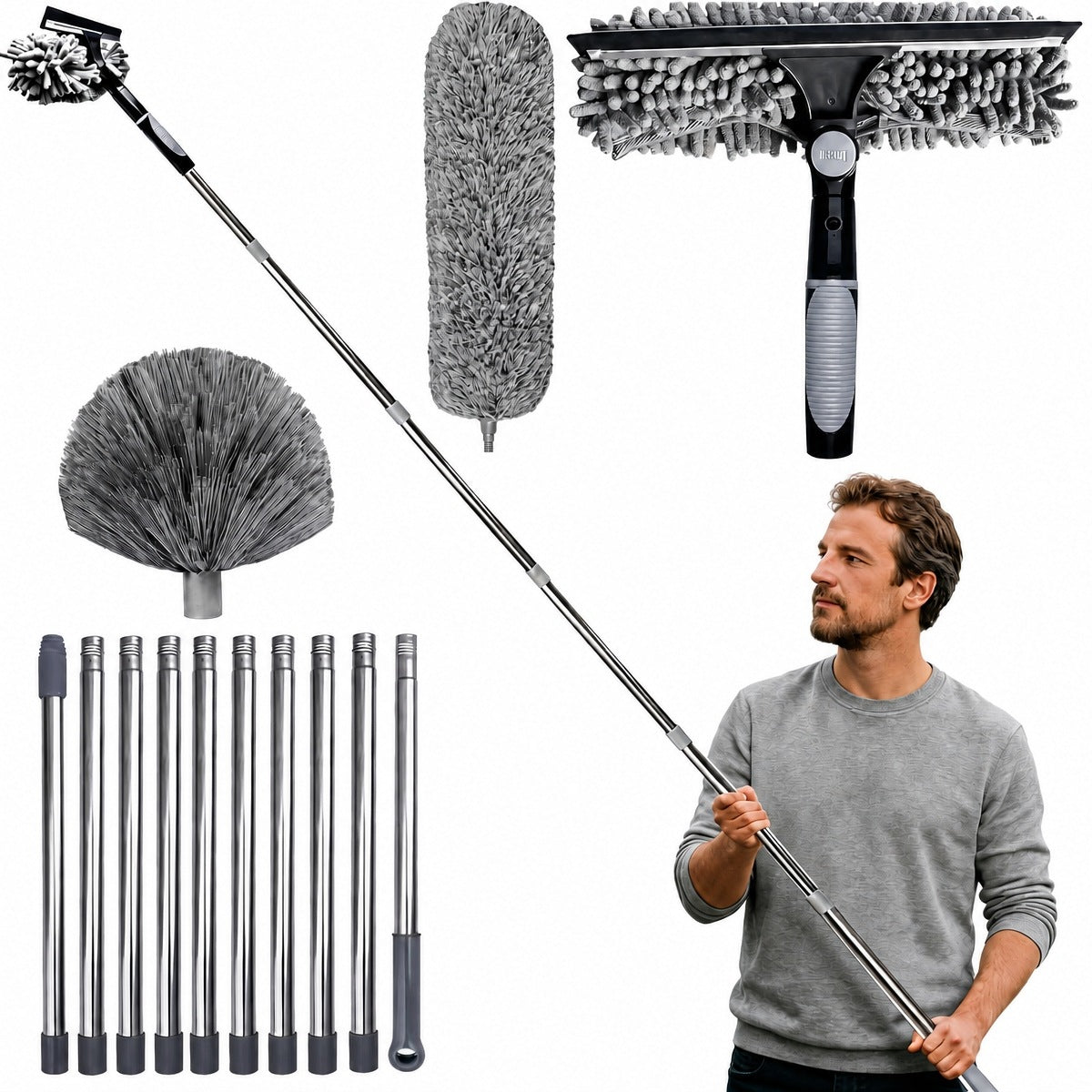 WASHER SQUEEGEE FOR CLEANING WINDOWS STREAKS TELESCOPIC BRUSH LONG 4.9 M