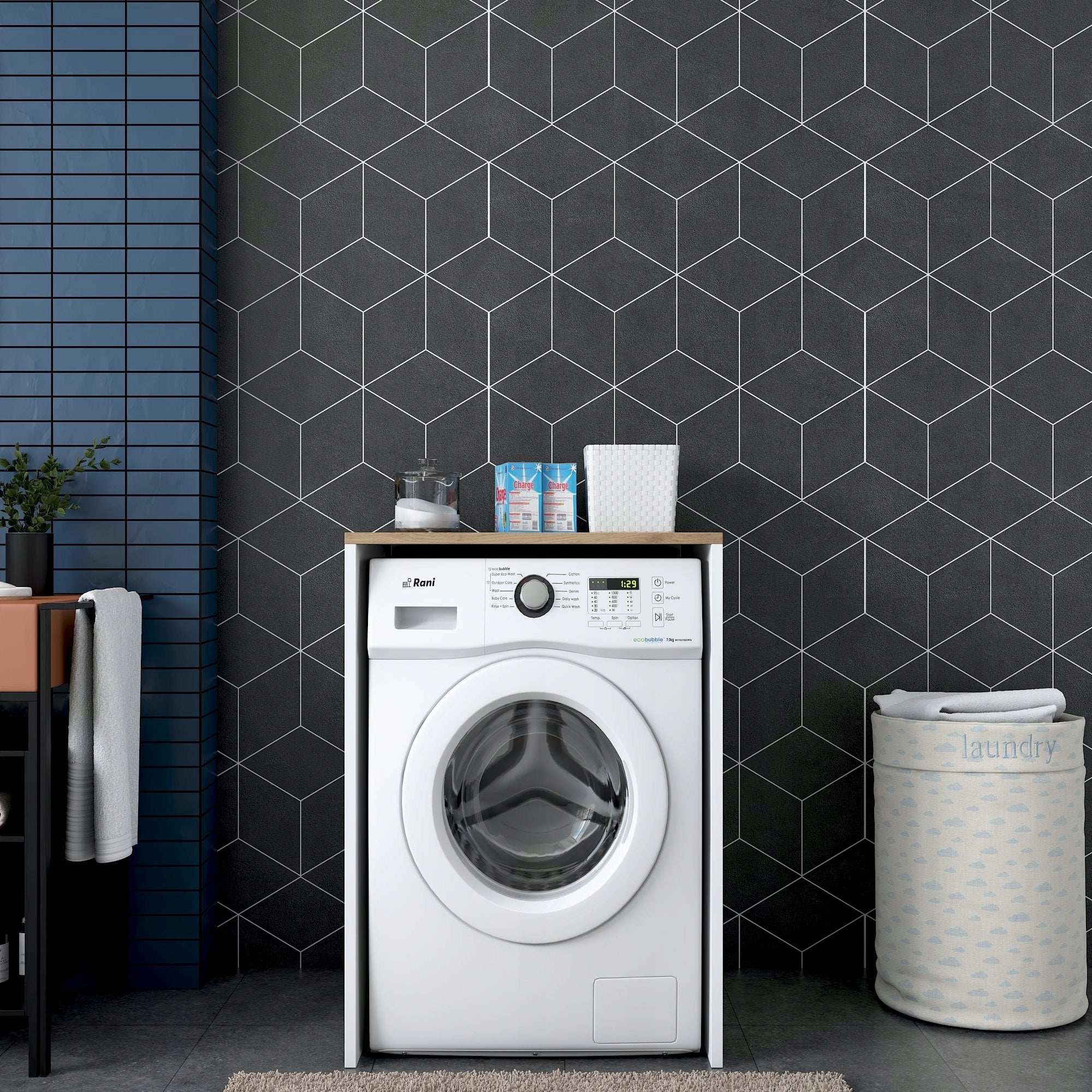 WASHING MACHINE 65x90cm BATHROOM KD103 2341 WALNUT-WHITE Asir Furniture color walnut