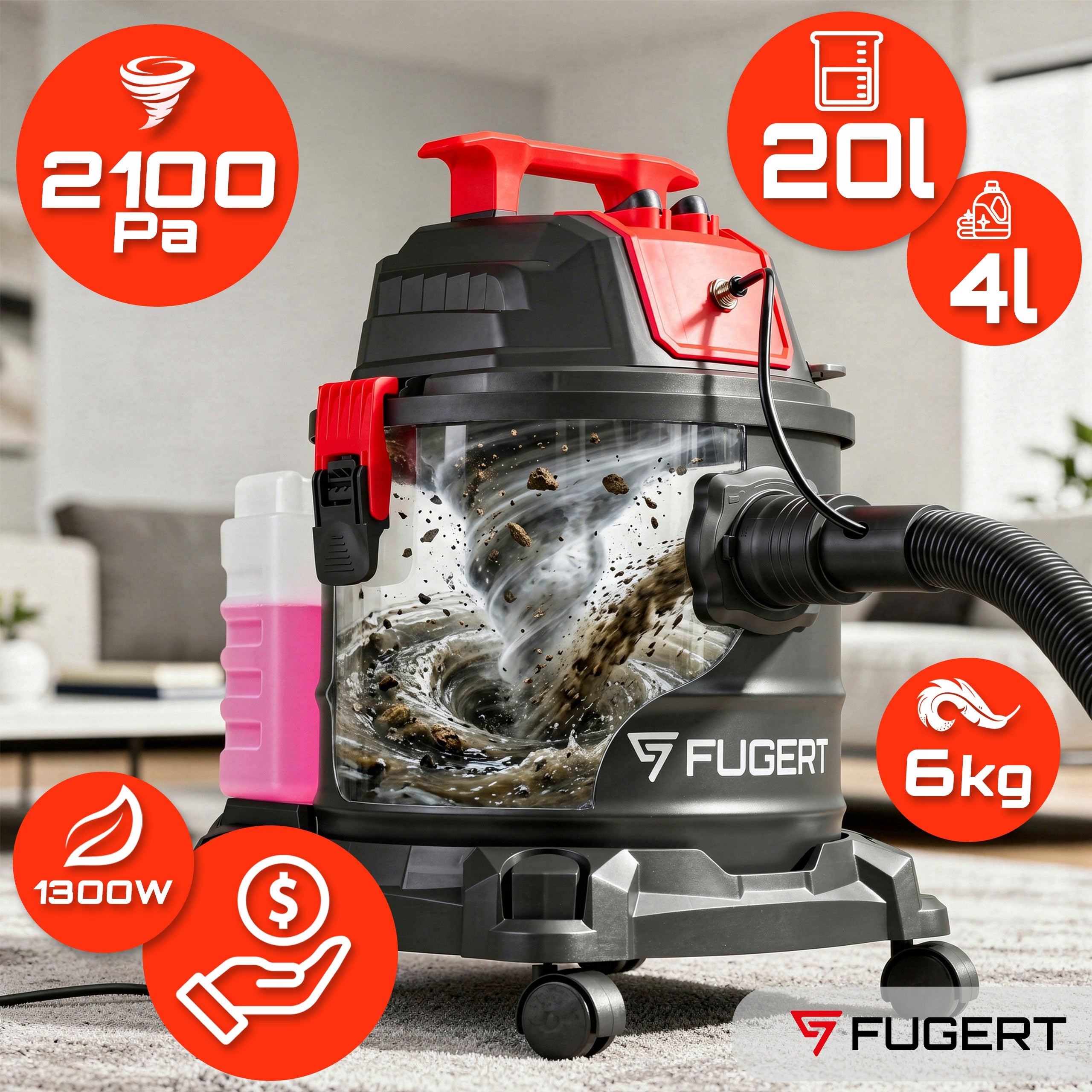 WASHING VACUUM CLEANER FOR UPHOLSTERY AND CARPETS DRY AND WET VACUUMING 20L Packaging status original
