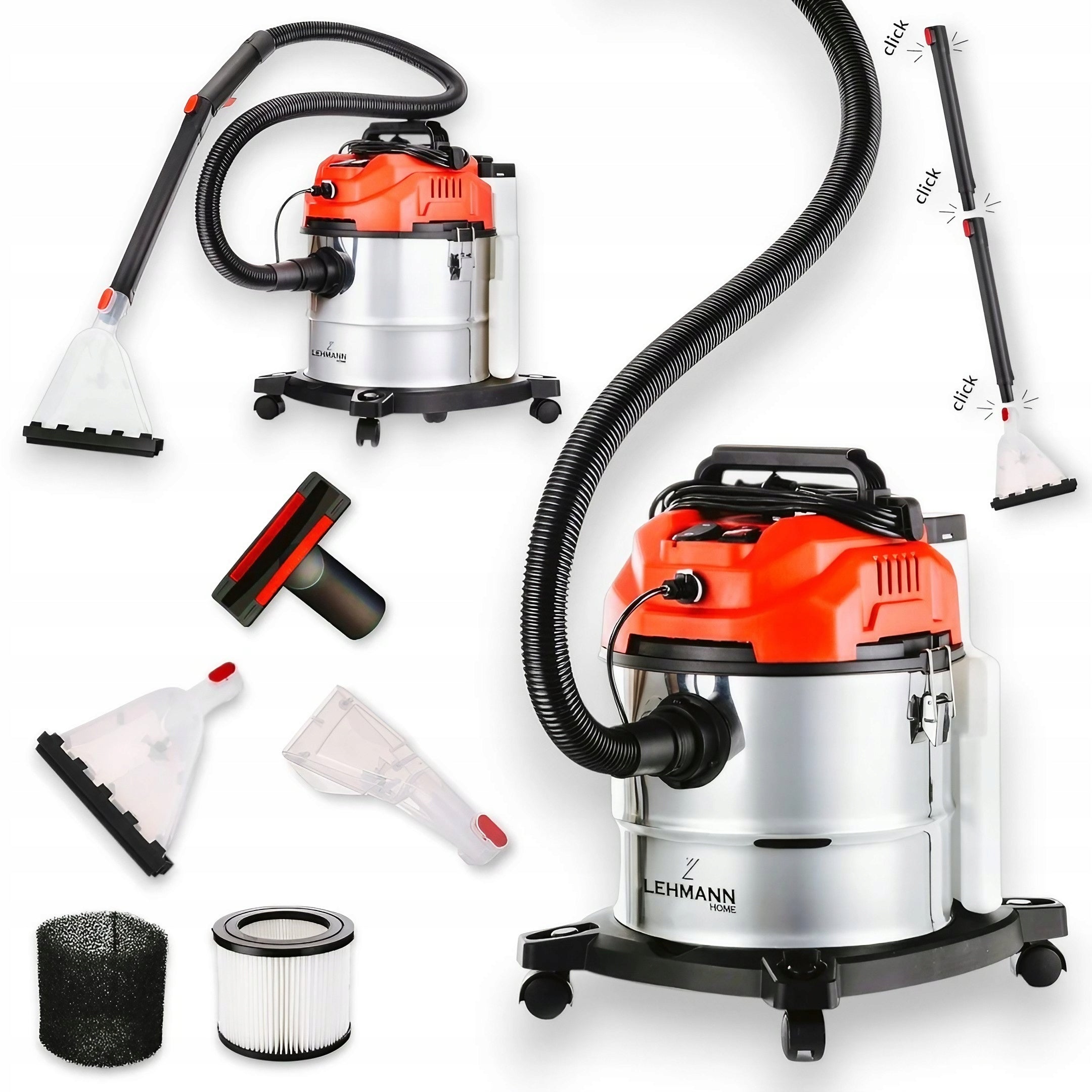 WASHING VACUUM CLEANER LEHMANN WET DRY CARPET UPHOLSTERY STRONG 1600W SET