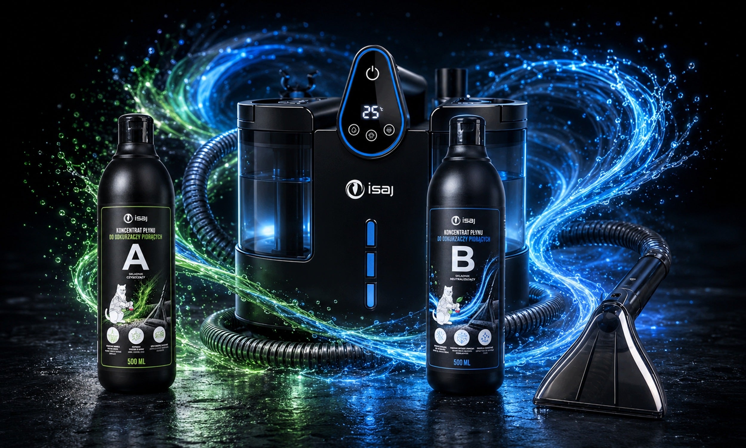 WASHING VACUUM CLEANER WITH STEAM FUNCTION + 2x LIQUID 500ml UPHOLSTERY FORMULA 1700W Packaging status original