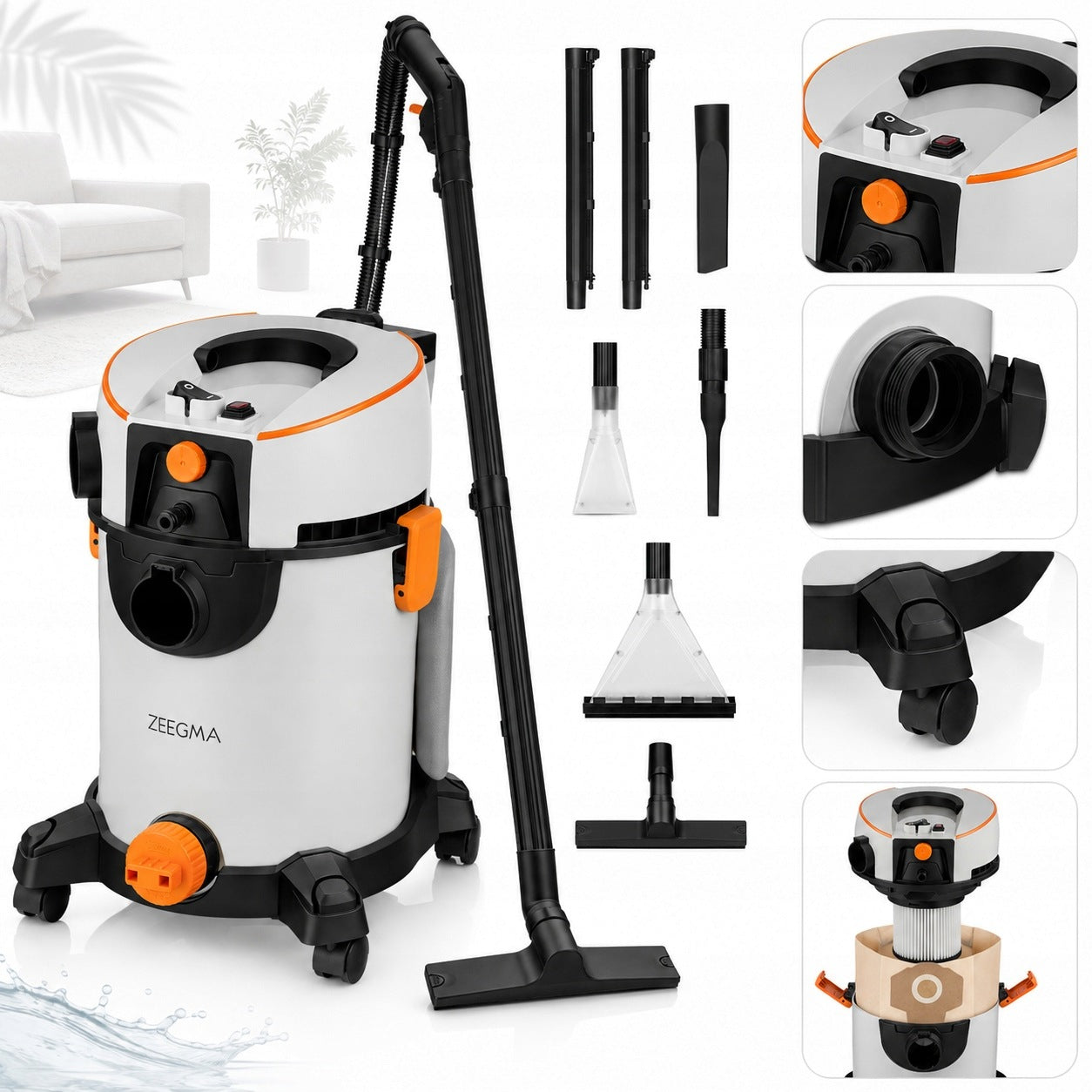 WASHING VACUUM CLEANER ZEEGMA WASH 1400 W FOR CAR HOUSE WET DRY