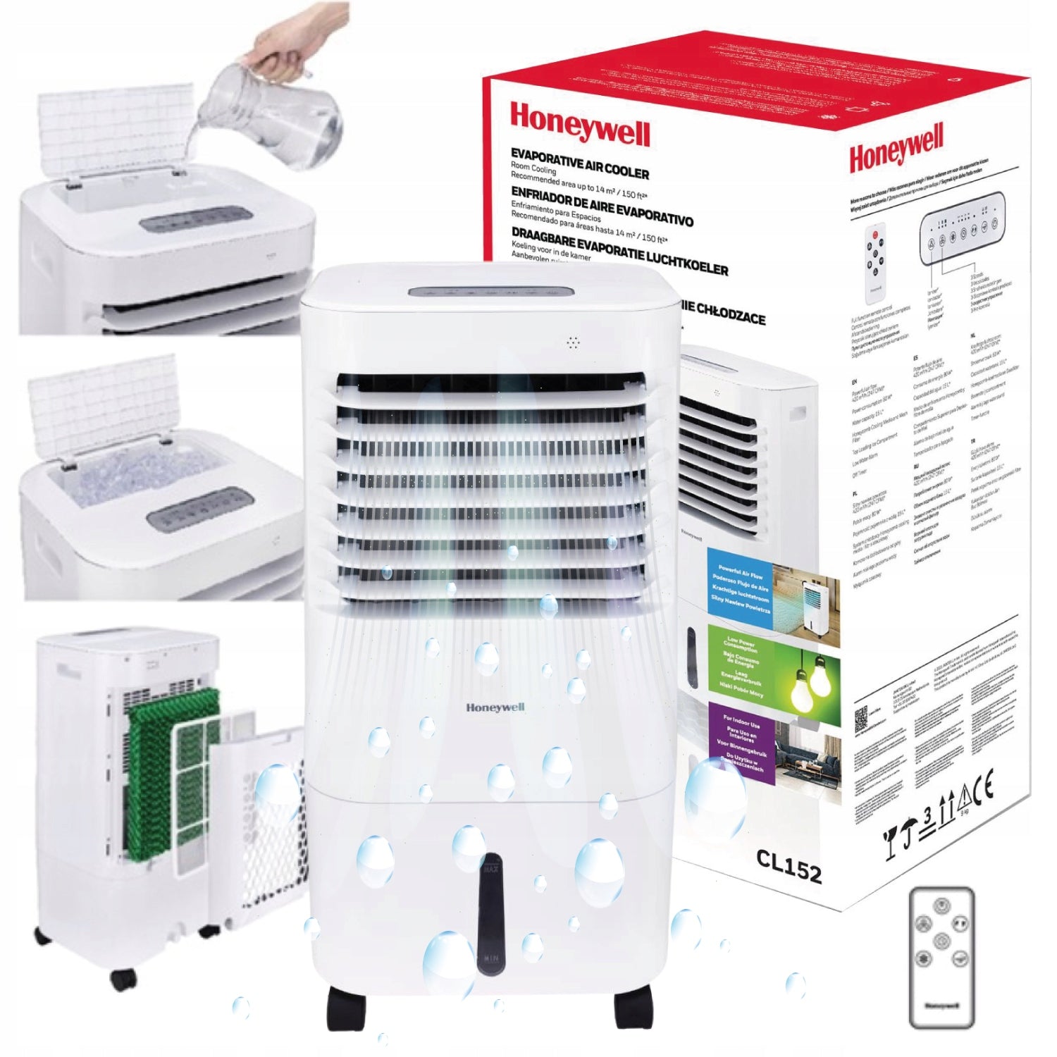WATER AIR CONDITIONER HUMIDIFIER 15L FAN REMOTE CONTROL HONEYWELL CL152