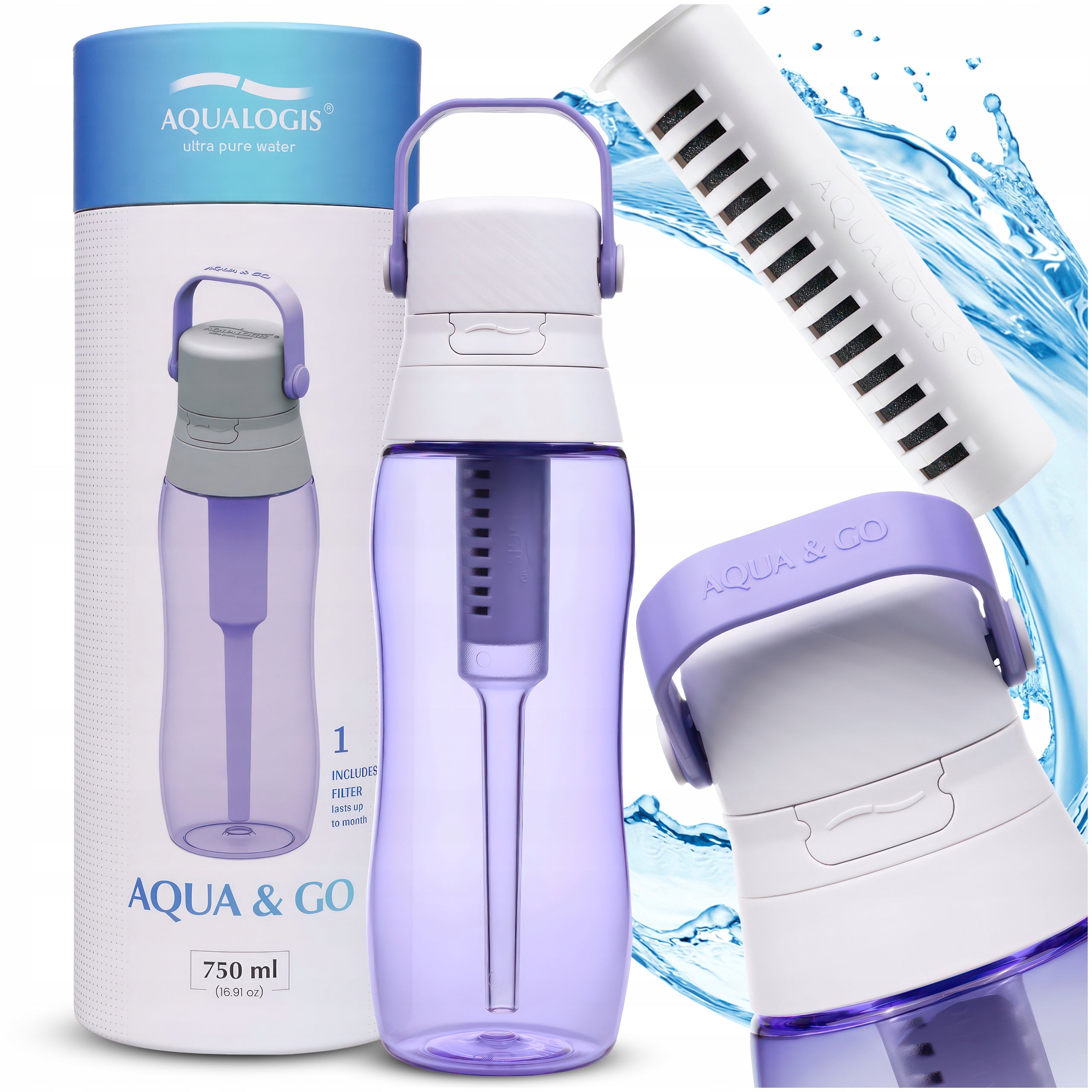 WATER FILTER BOTTLE AQUALOGIS WATER BOTTLE Aqua&Go Tritan Purple 750ml