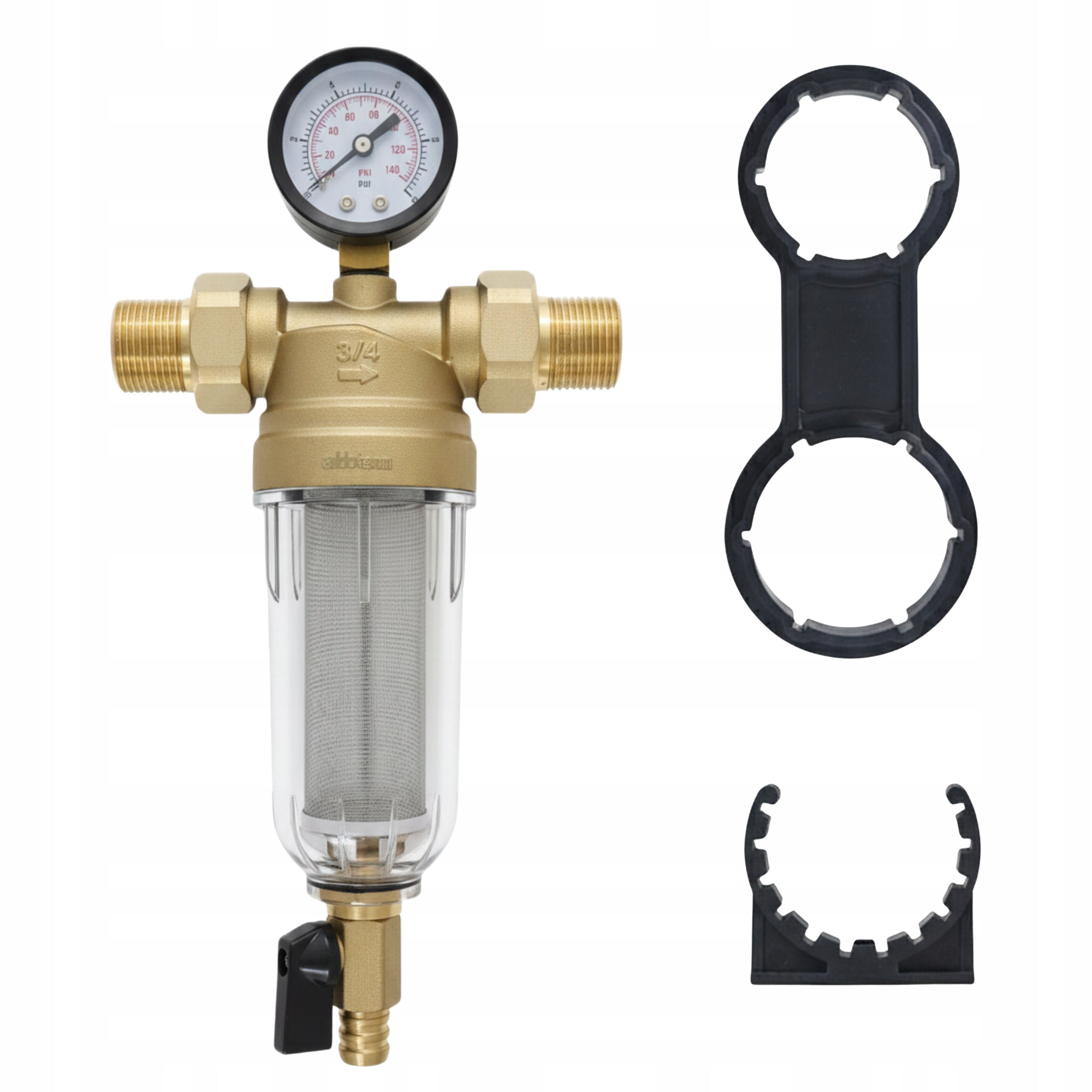WATER FILTER MECHANICAL SELF-CLEANING WITH 3/4" DN20 PRESSURE GAUGE WITH RINSING