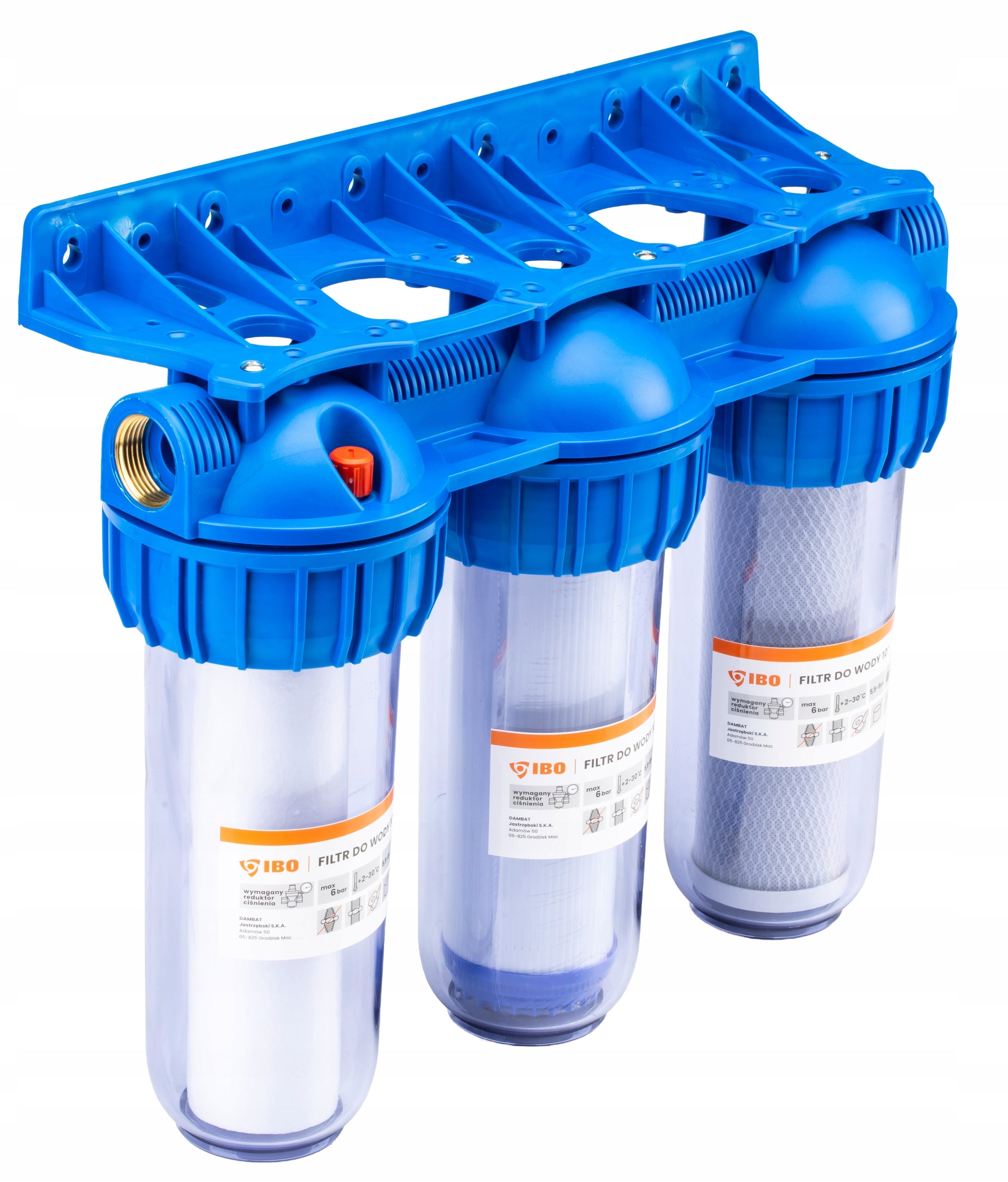 WATER FILTER PRE-BODY HOUSING FI 1'' GW 3-STAGE +INSERTS SET Dominant color blue