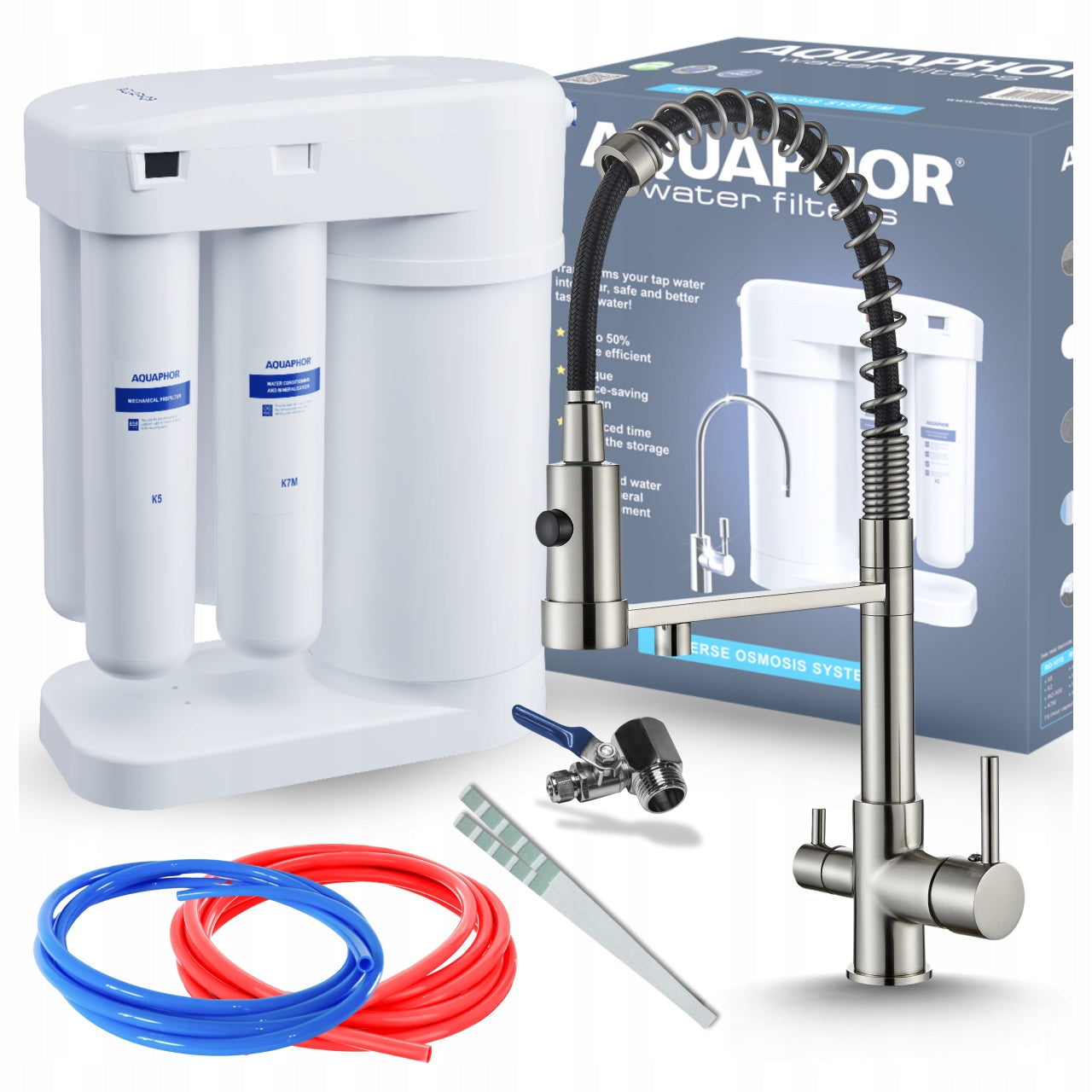 WATER FILTRATION SYSTEM PZH CERTIFICATE AND KITCHEN FAUCET WITH PULL-OUT ARI SPOUT