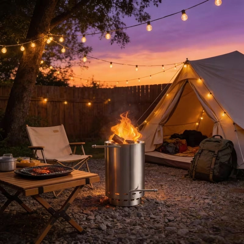 WATER HEATER FLOW HEATING FOR FIRE PIT FOR WOOD COAL Batteries included no