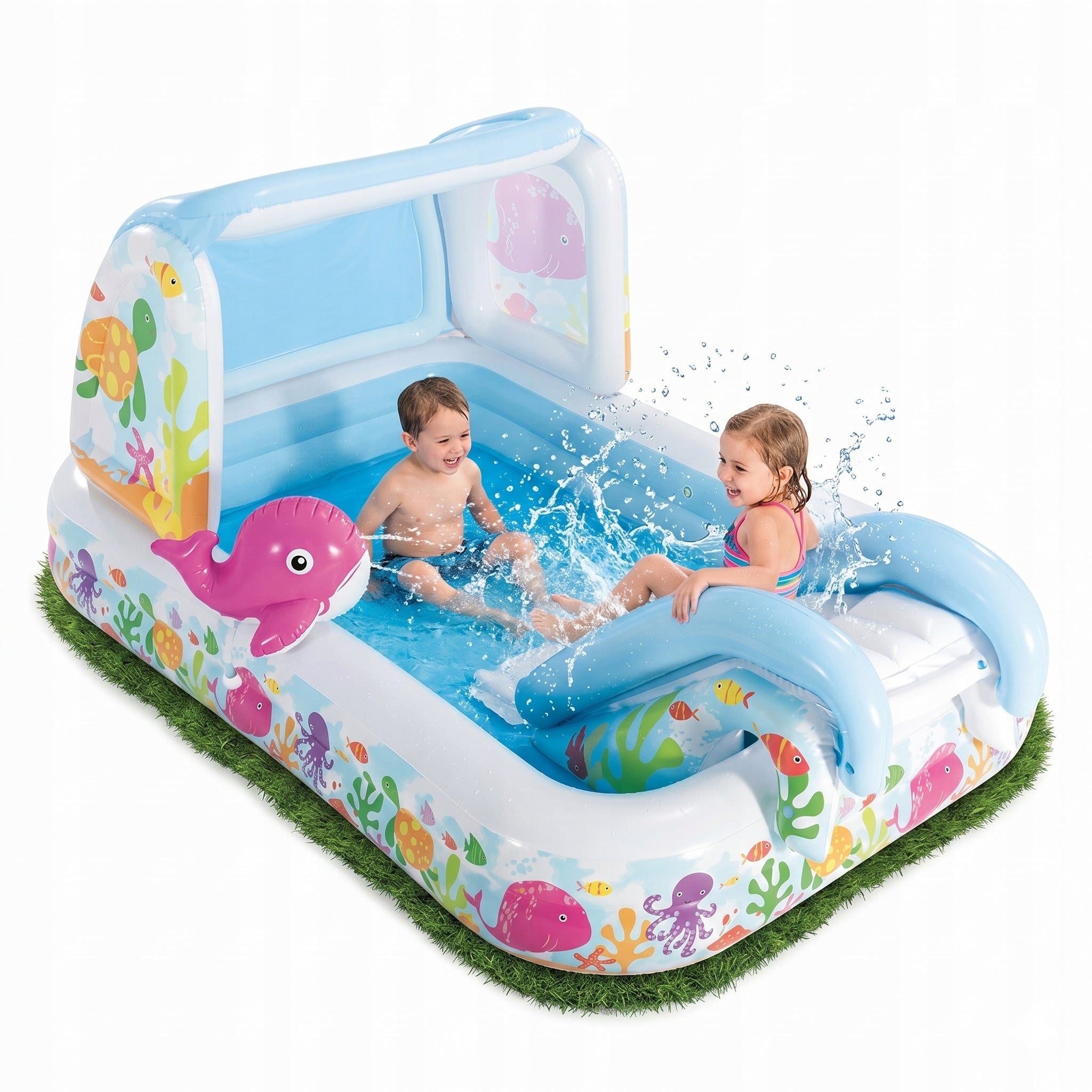 WATER PLAYGROUND FOR CHILDREN AQUARIUM INTEX SHOWER TRAY WITH VISOR 229x147x107