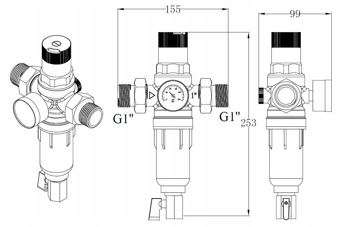 WATER PRESSURE REDUCER 1" MESH FILTER STAINLESS STEEL SELF-CLEANING Brand GGB