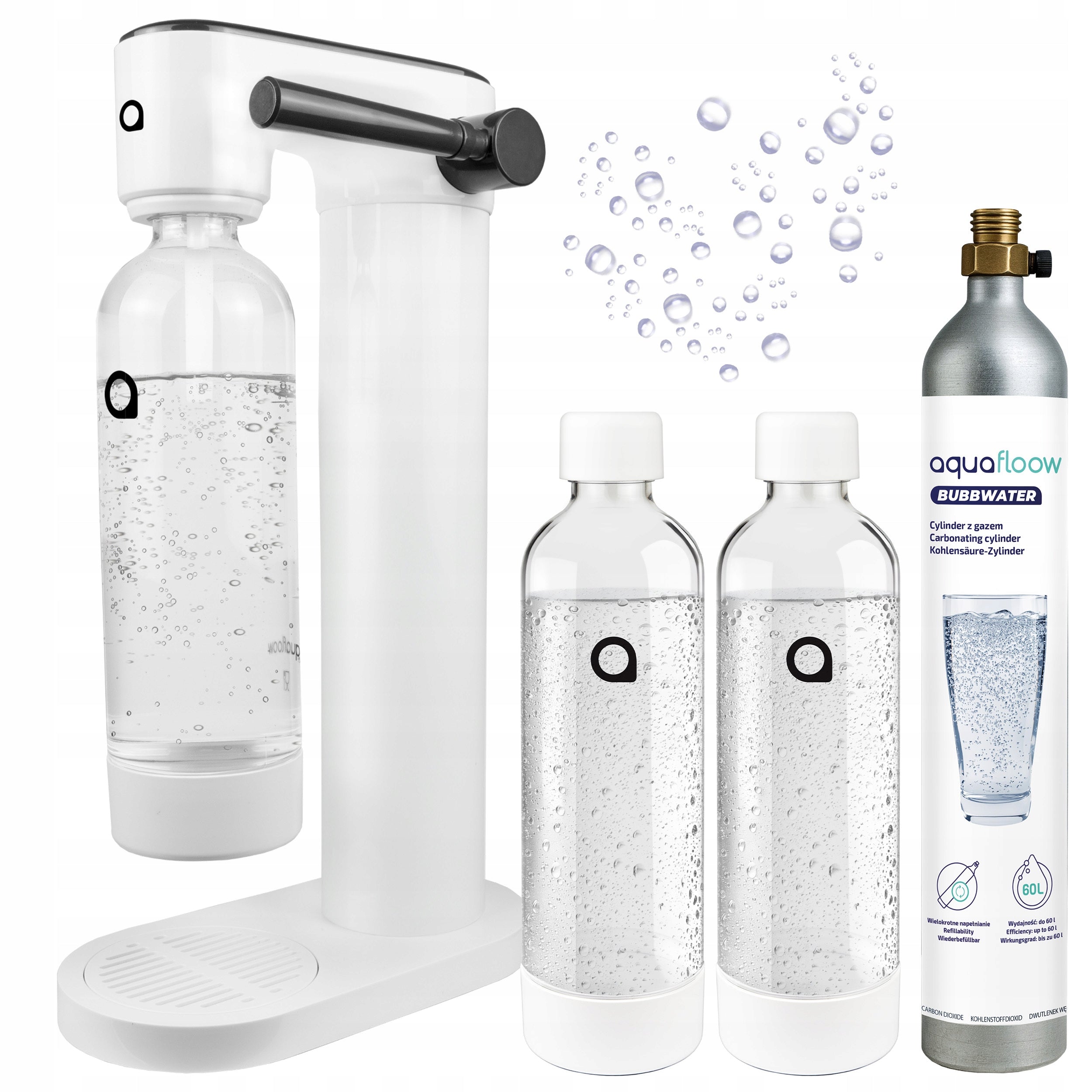 WATER SATURATOR AQUAFLOOW 2X WATER BOTTLE 800ML CYLINDER CARTRIDGE CO2