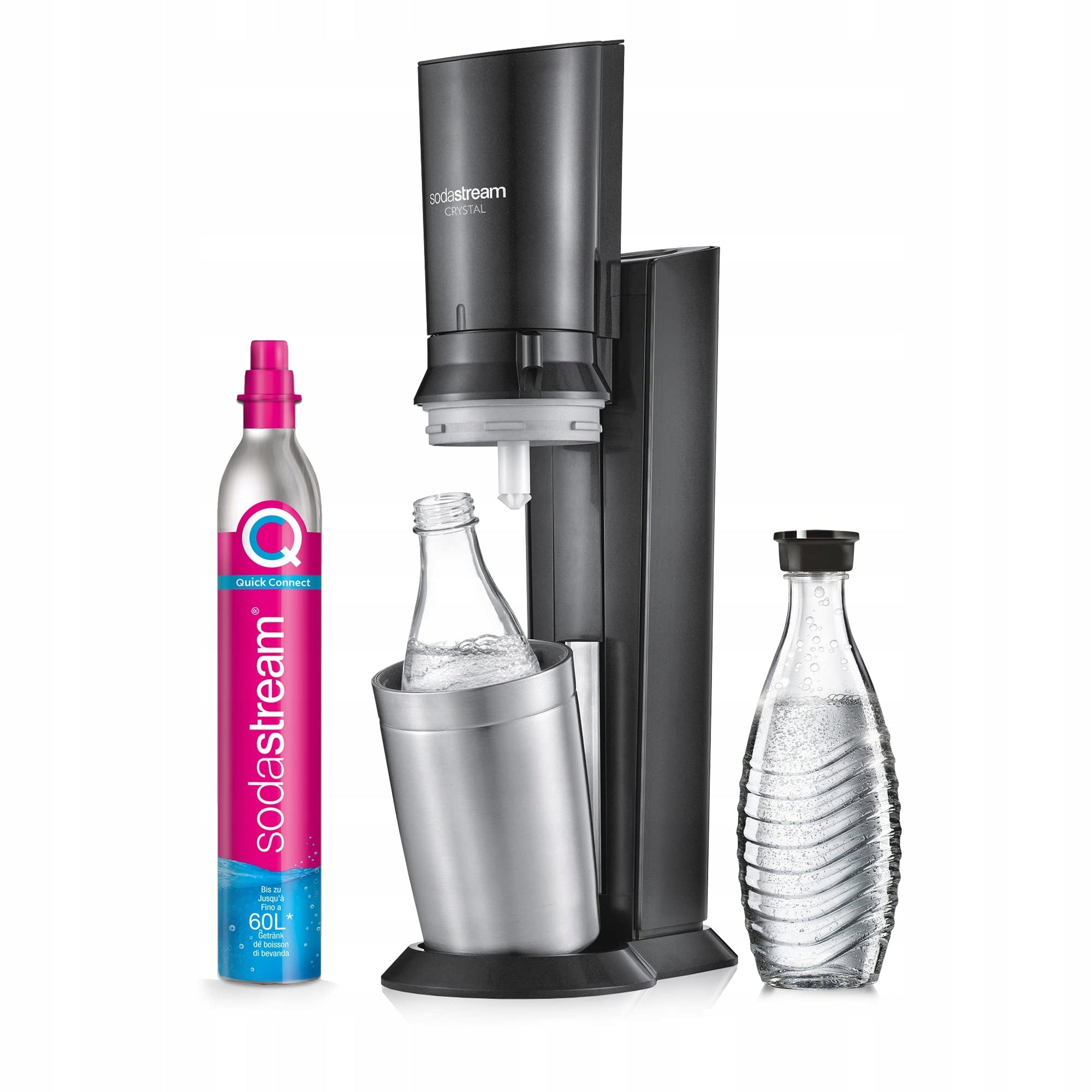 WATER SATURATOR SODASTREAM CRYSTAL + CO2 CARTRIDGE + GLASS CARAFE BOTTLE