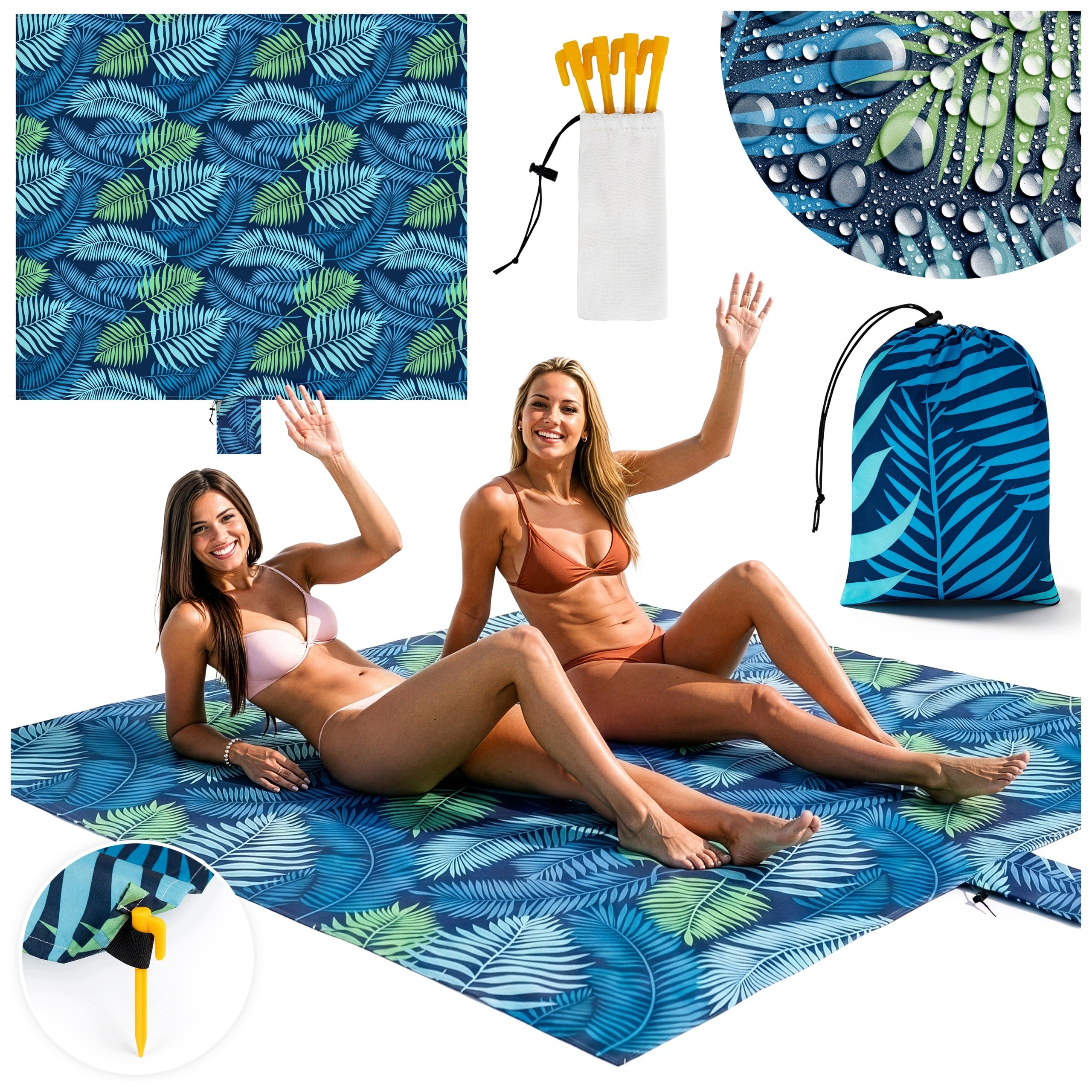 WATERPROOF BEACH MAT TOURIST BLANKET 200x220 CM FOLDING LIGHTWEIGHT + CASE