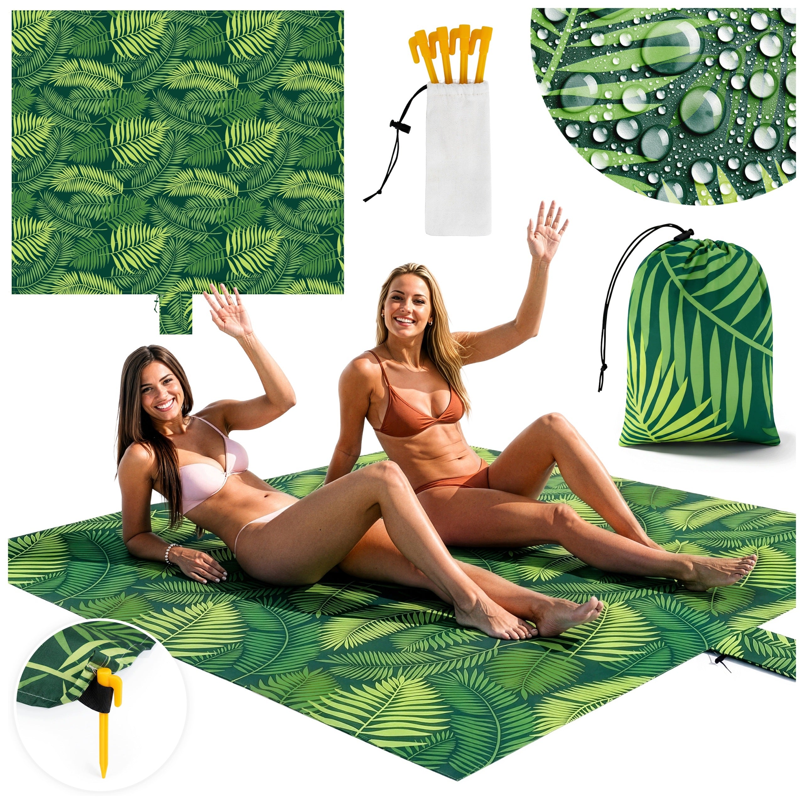 WATERPROOF BEACH MAT TOURIST BLANKET 200x220 CM FOLDING LIGHTWEIGHT + CASE