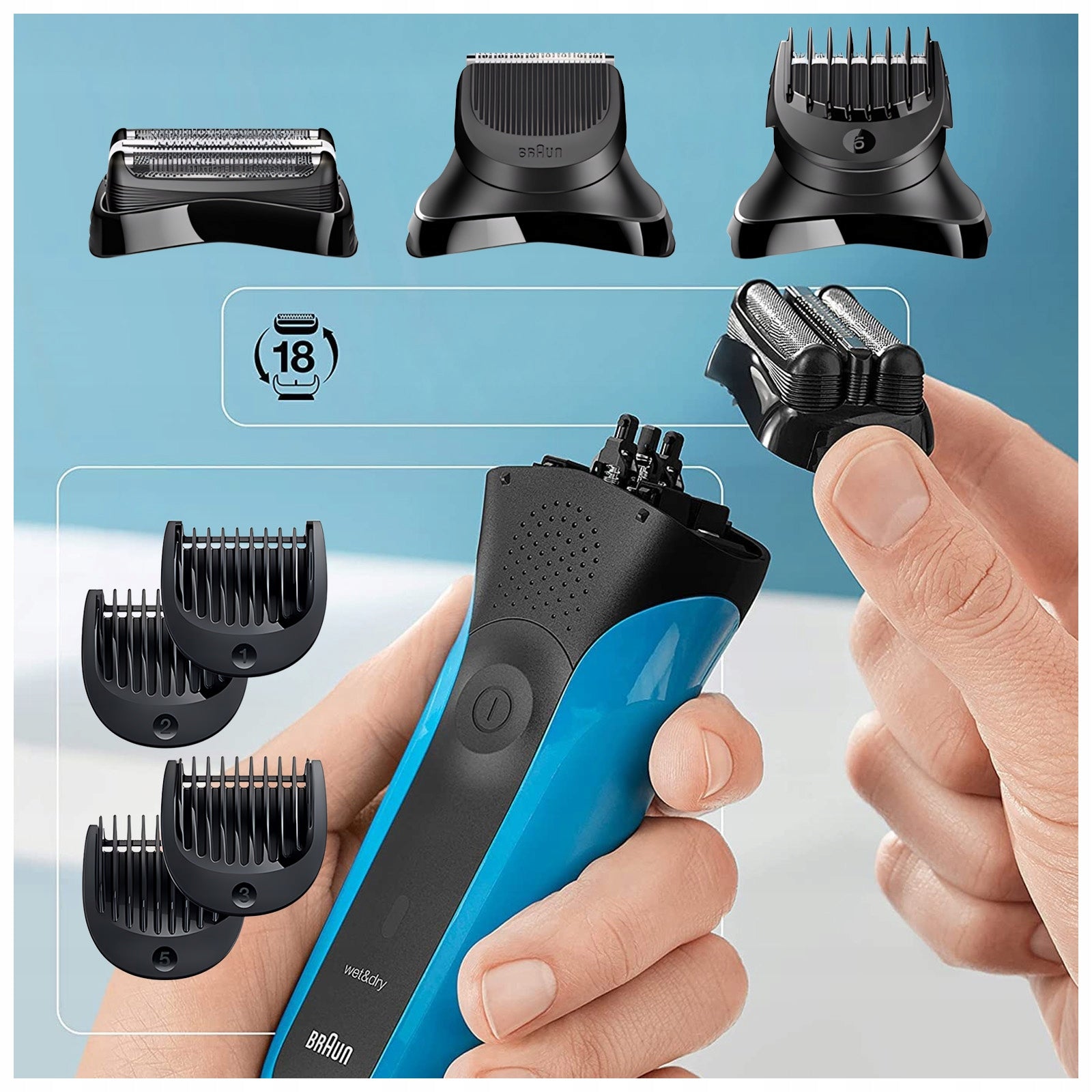 WATERPROOF MEN'S SHAVER BRAUN SERIES 3 310BT WET&DRY + TRIMMER 5 + ATTACHMENTS Manufacturer code 285605