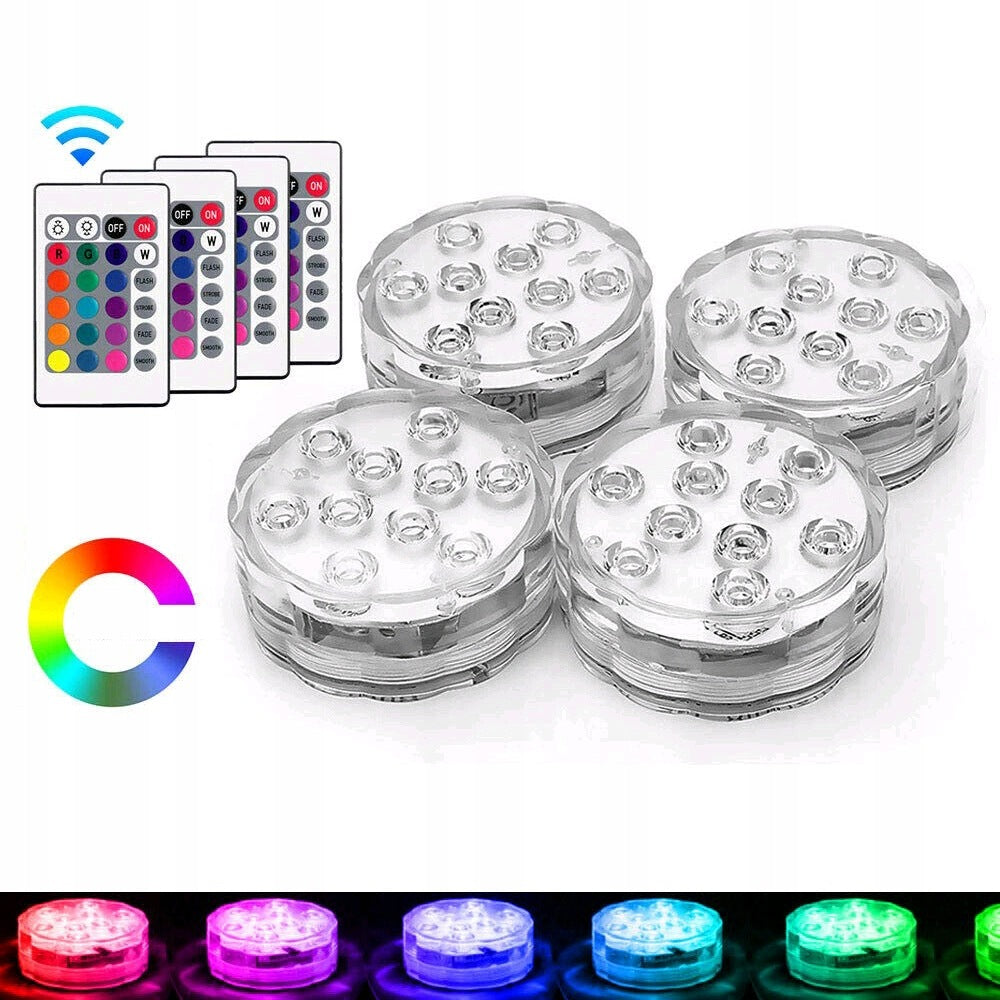 WATERPROOF RGB LED LIGHTS WITH REMOTE CONTROL 4 PCS POOL GARDEN BATH REMOTE CONTROL