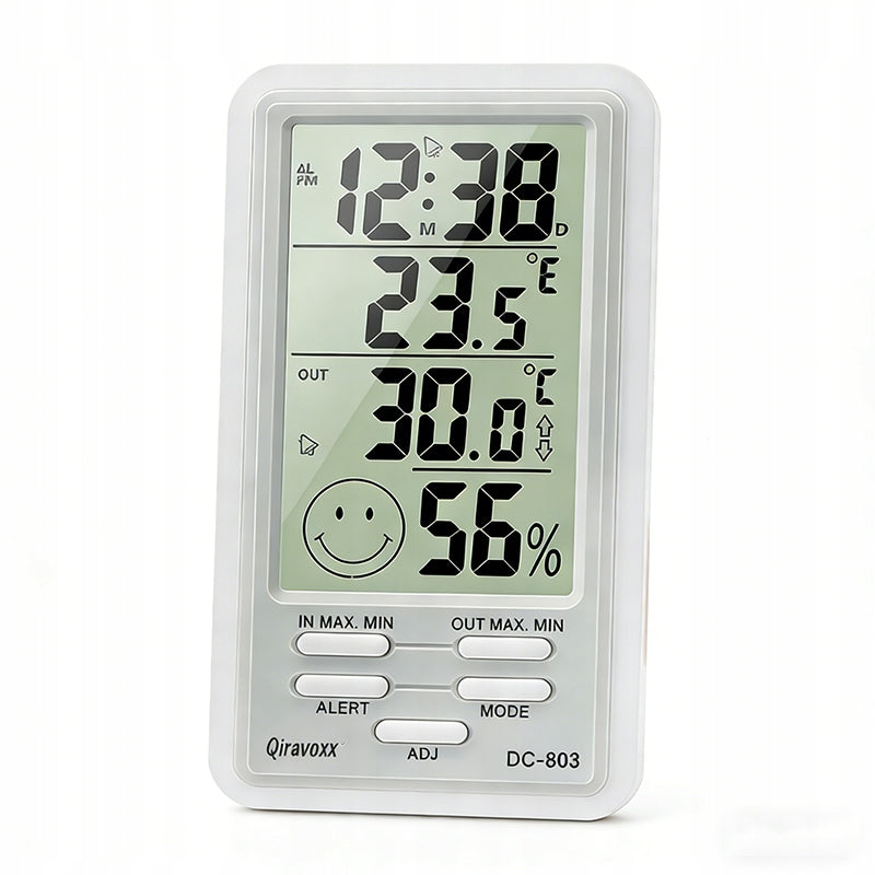 WEATHER STATION LCD THERMOMETER HYGROMETER CLOCK MAGNET BATTERY SET Manufacturer code Qiravoxx4250
