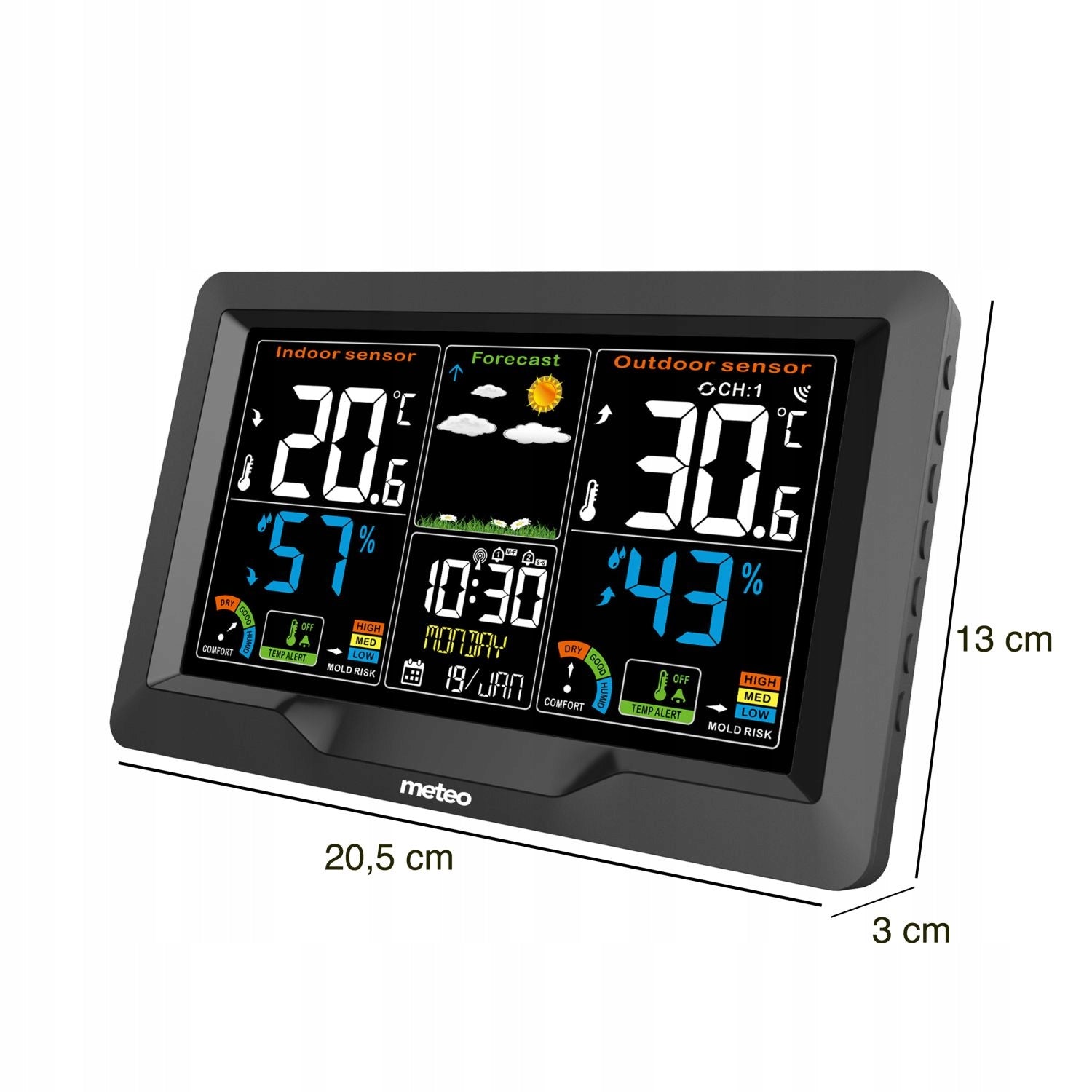 WEATHER STATION METEO SP104 HYGROMETER WITH ALERT WEATHER CLOCK DCF Packaging status original