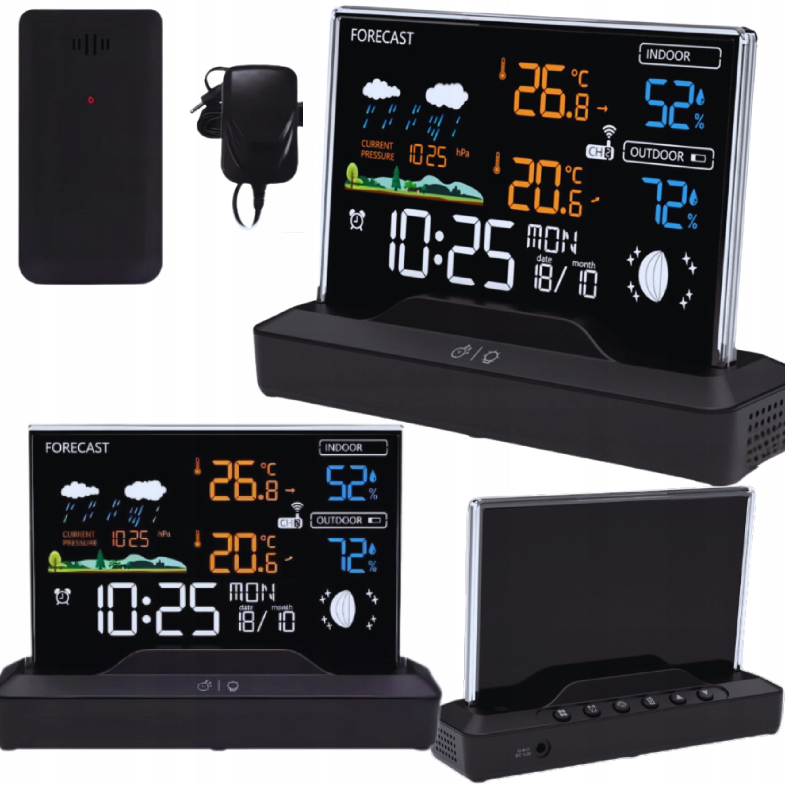 WEATHER STATION THERMOMETER METEO SENSOR HYGROMETER BAROMETER CLOCK Manufacturer code Stacja Pogodowa Termometr Zegar Barometr