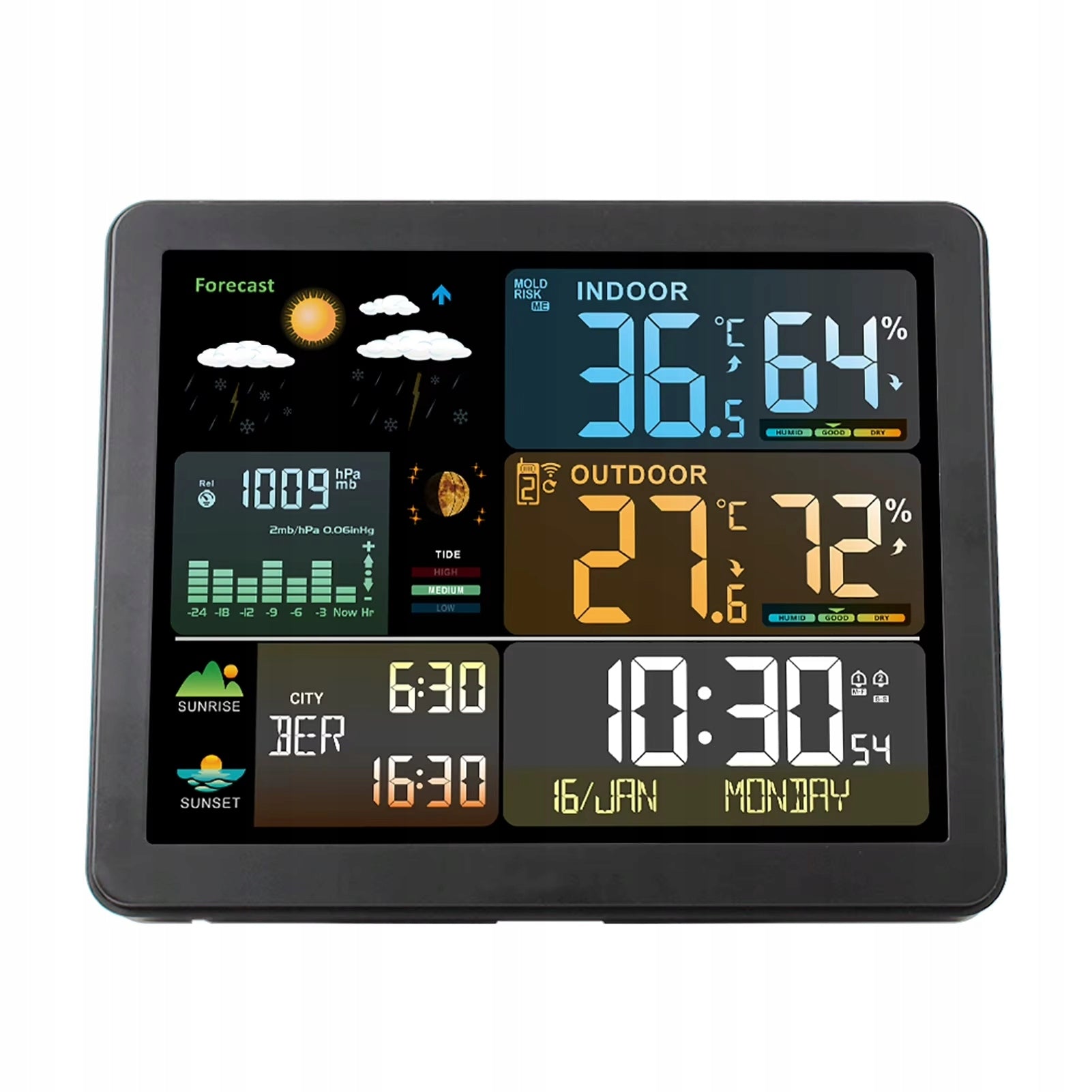 WEATHER STATION WEATHER SENSOR WIRELESS THERMOMETER METEO HYGROMETER LCD Manufacturer code BAROMETR ZEGAR ZEWNĘTRZNY BUDZIK WIFI +