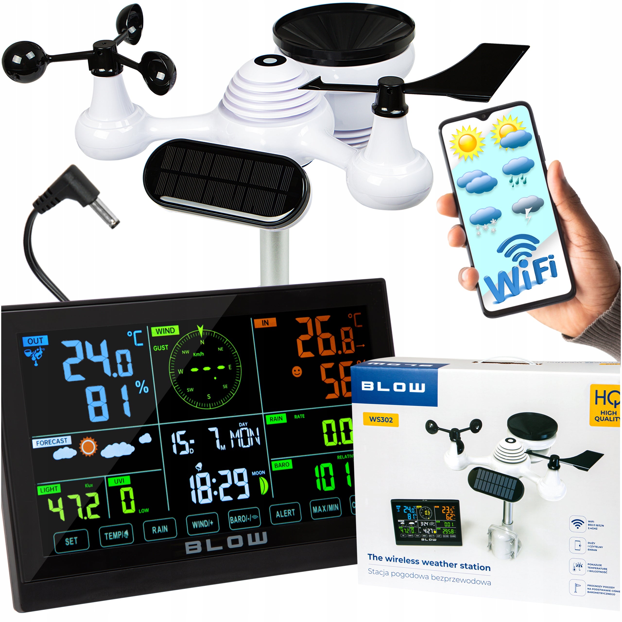 WEATHER STATION WEATHER WiFi METEO THERMOMETER HYGROMETER CLOCK ALARM + SENSOR
