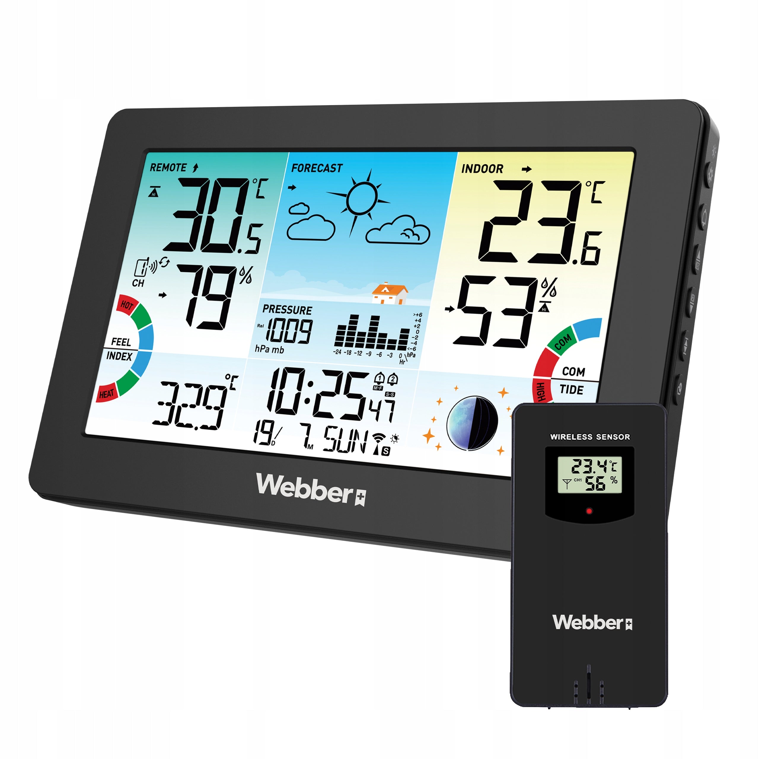 WEATHER STATION WEBBER WS303 WEATHER SENSOR BAROMETER DCF MOON PHASE