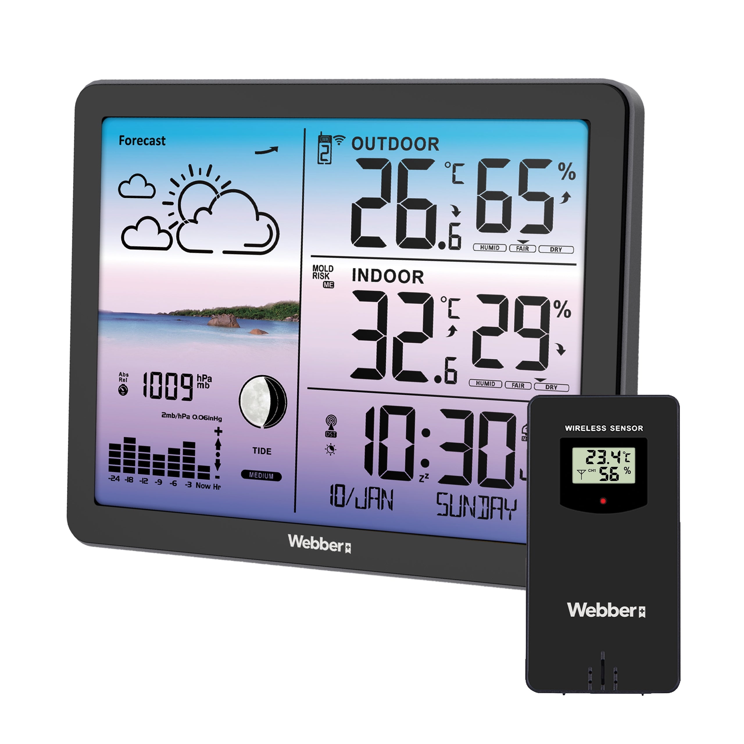WEATHER STATION WEBBER WS305C WIRELESS SENSOR BAROMETER DCF WEATHERMAN