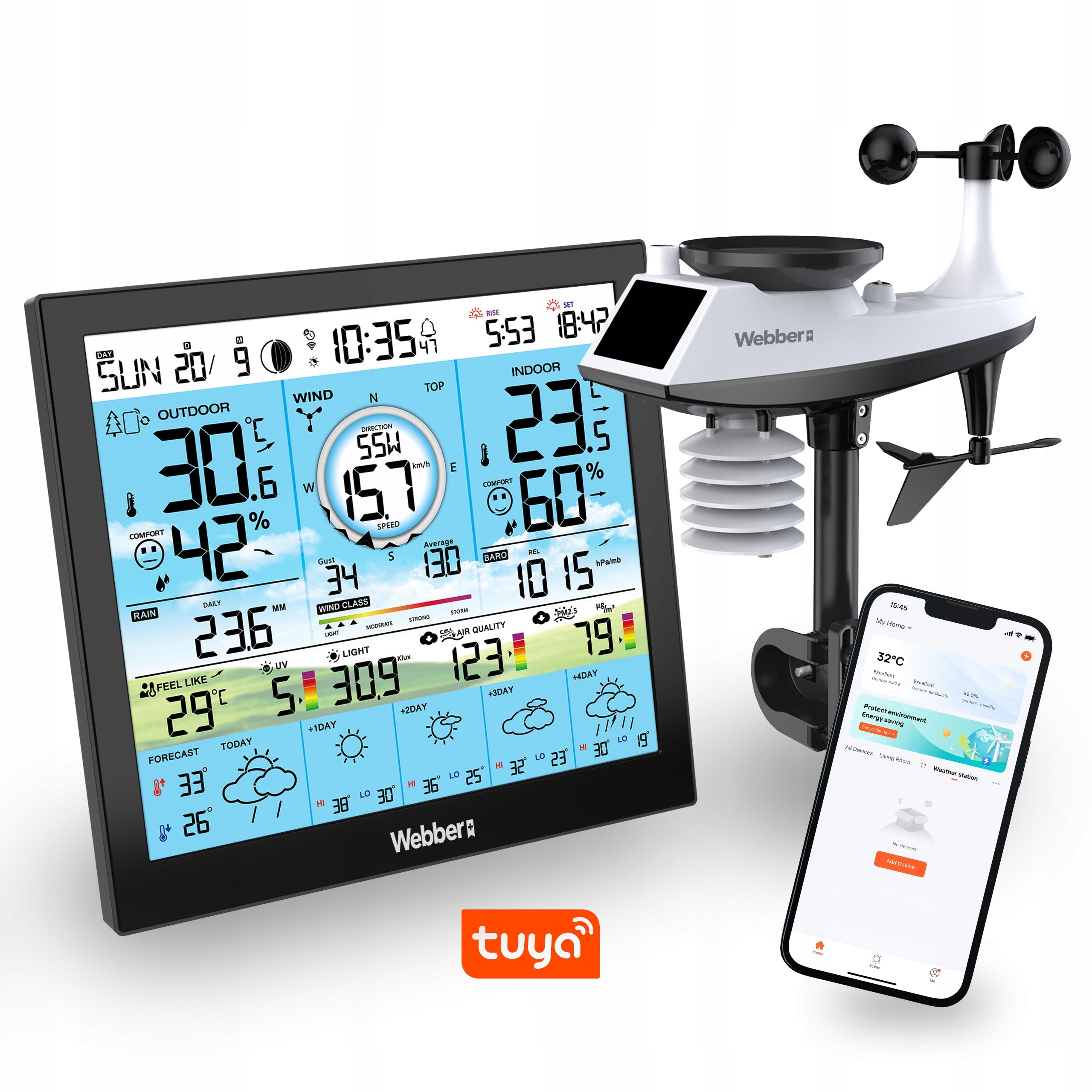 WEATHER STATION WEBBER WS603 WIFI TUYA MULTISENSOR RAIN WIND SENSOR Packaging status original