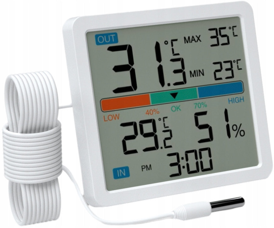 WEATHER STATION WIRELESS MANTA THERMOMETER HYGROMETER CLOCK DATE BATTERY OPERATED Model Termometr wewnętrzny zewnętrzny czujnik MTO002W