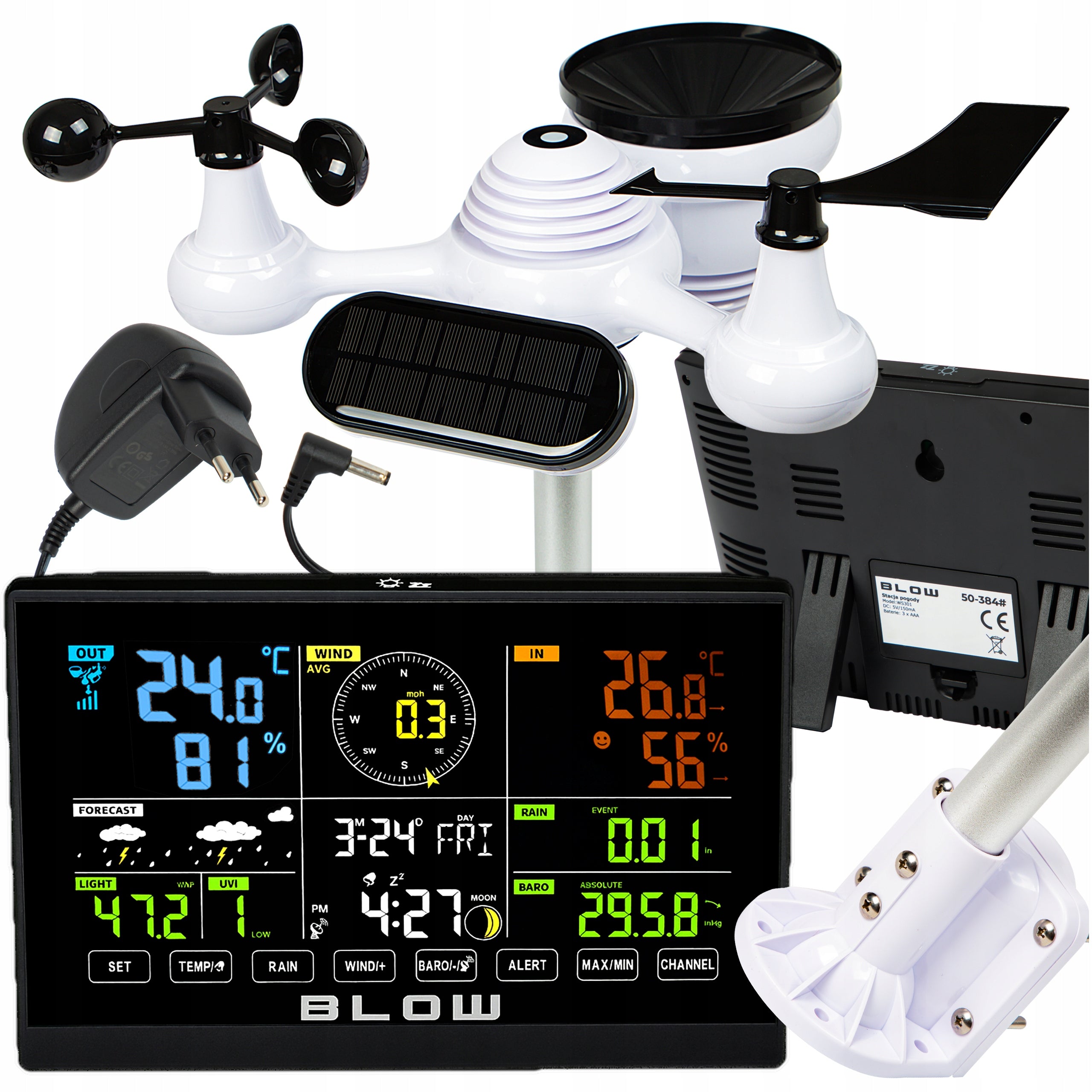 WEATHER STATION WIRELESS METEO THERMOMETER HYGROMETER CLOCK 7IN1