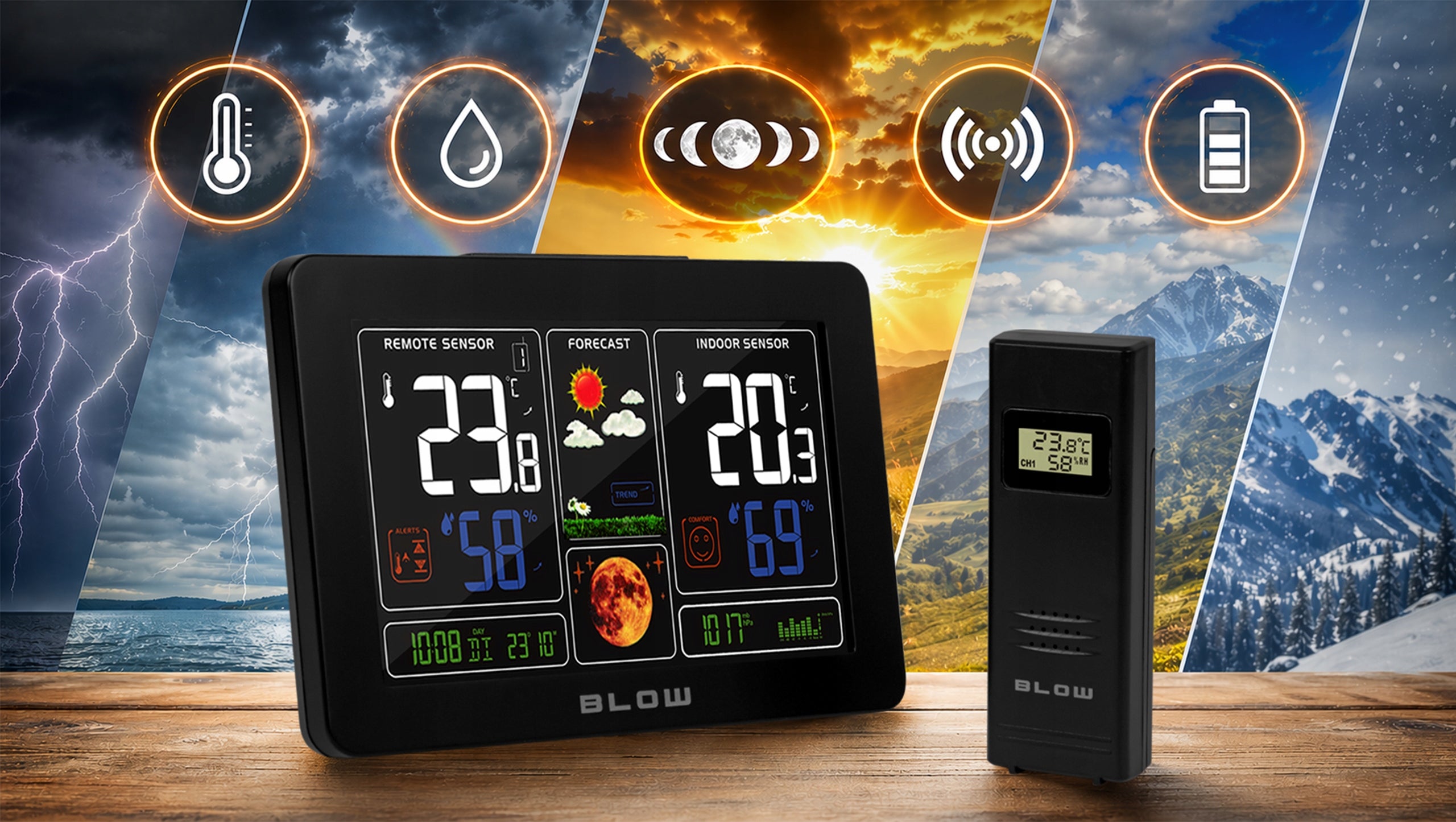 WEATHER STATION WIRELESS WEATHER METEO THERMOMETER HYGROMETER BAROMETER LED Packaging status original