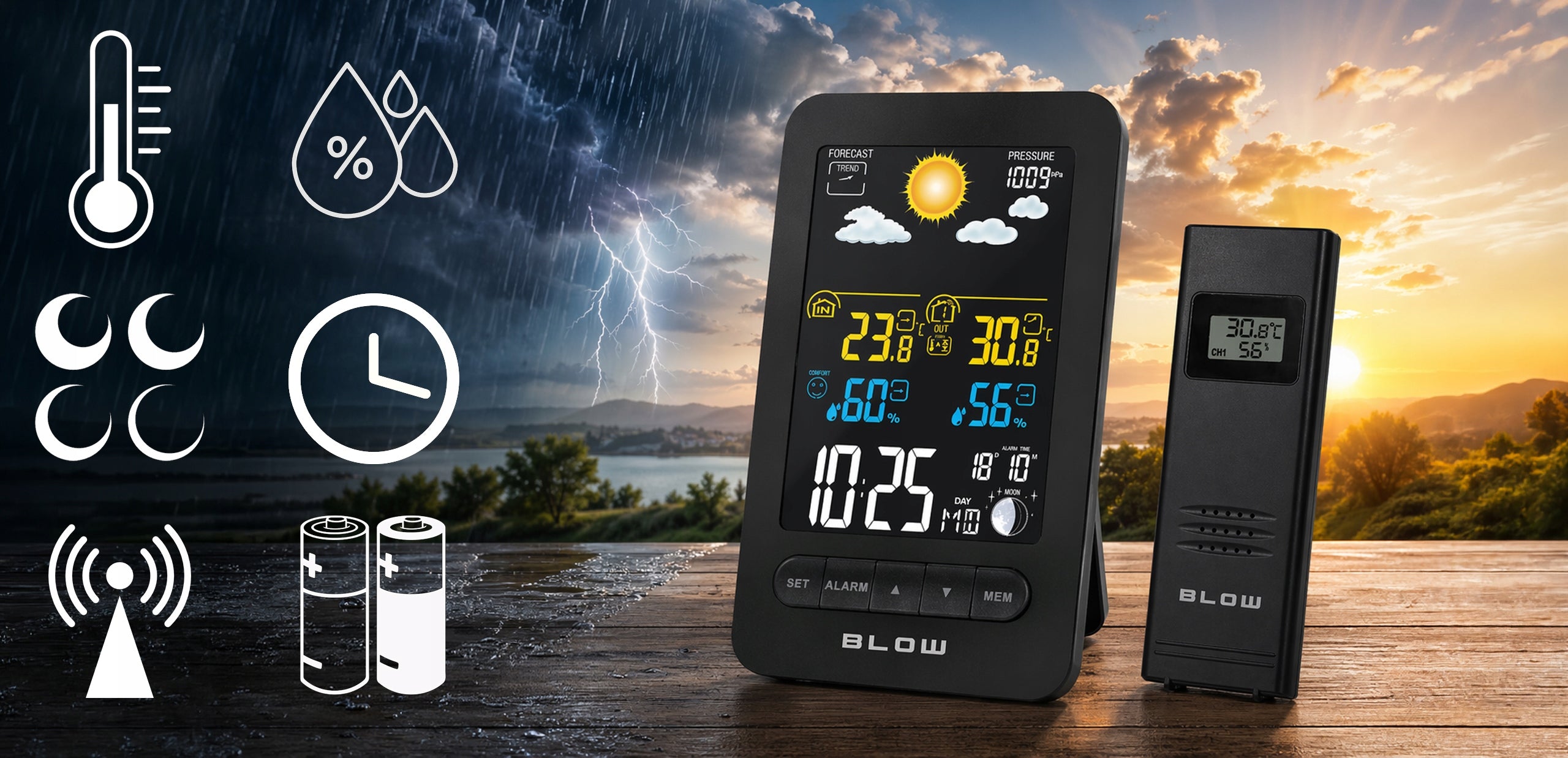 WEATHER STATION WIRELESS WEATHER METEO THERMOMETER HYGROMETER BAROMETER LED Packaging status original