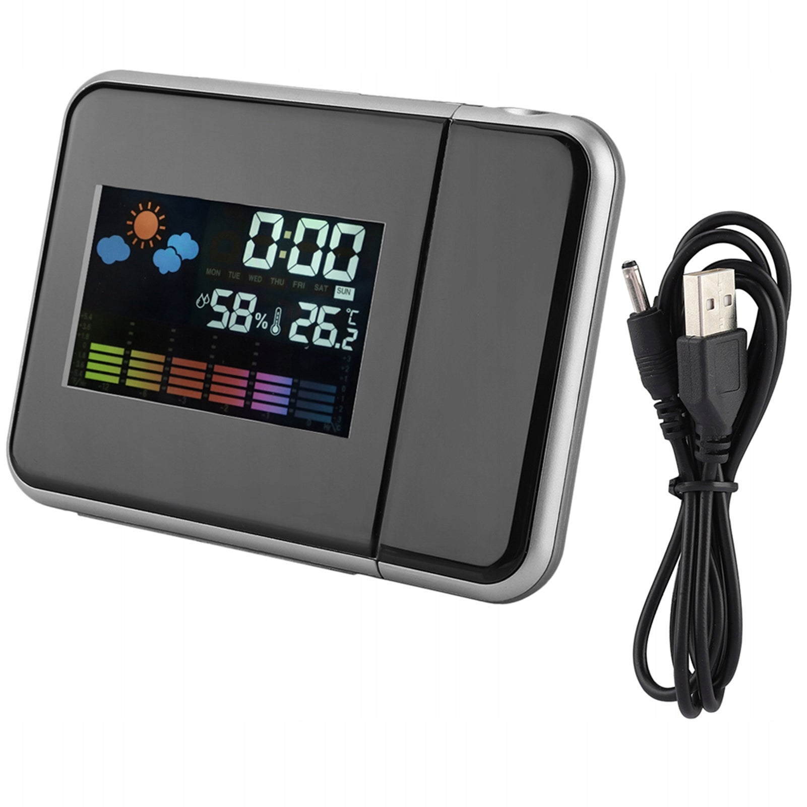 WEATHER STATION WITH PROJECTOR ROTATION TIME LCD ALARM CLOCK USB Packaging status original