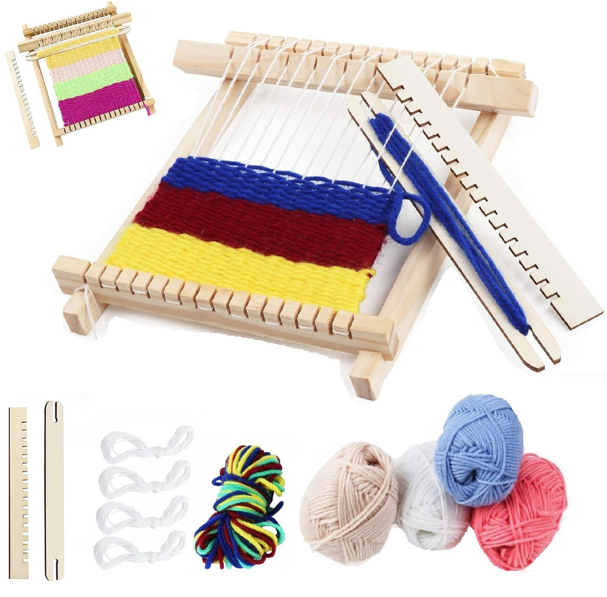 WEAVING FRAME FOR LEARNING TO SEW CHILDREN DIY GIFT LOOM KNITTING+4 YARNS