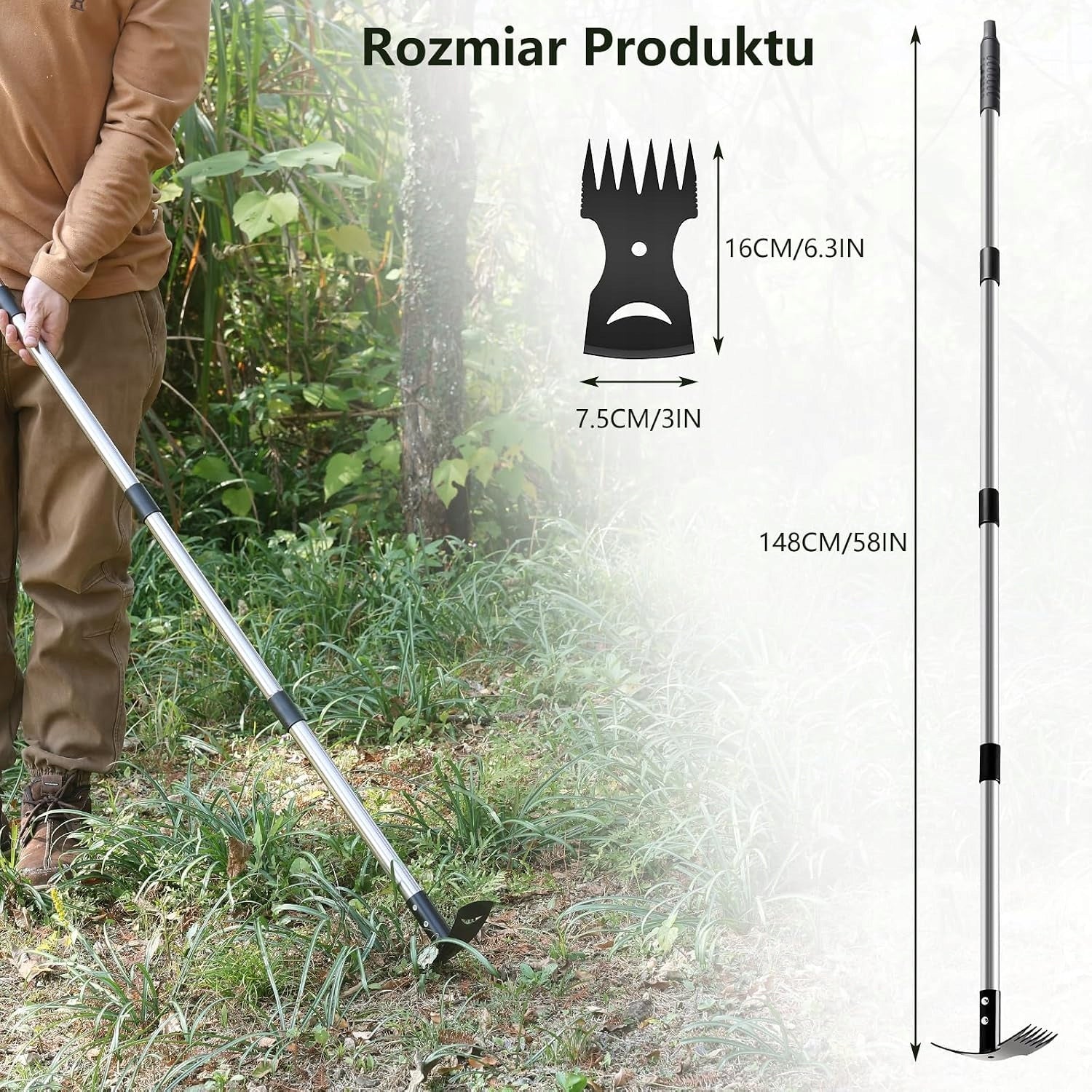 WEED PICKER 2IN1 RAKE HOE 148CM LONG HANDLE Manufacturer code WYRYWACZ CHWASTÓW 2W1 GRABIE MOTYKA OGRO