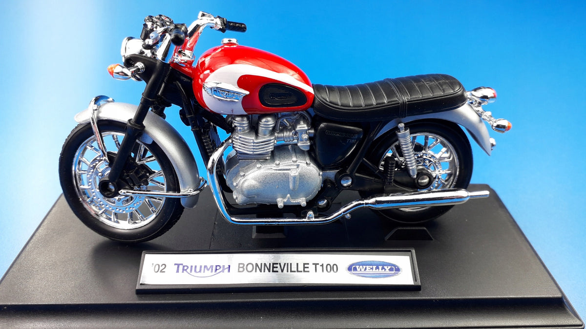 WELLY TRIUMPH BONNEVILLE T100 2002 Red Metal Motorcycle WELLY 1:18 Brand Welly