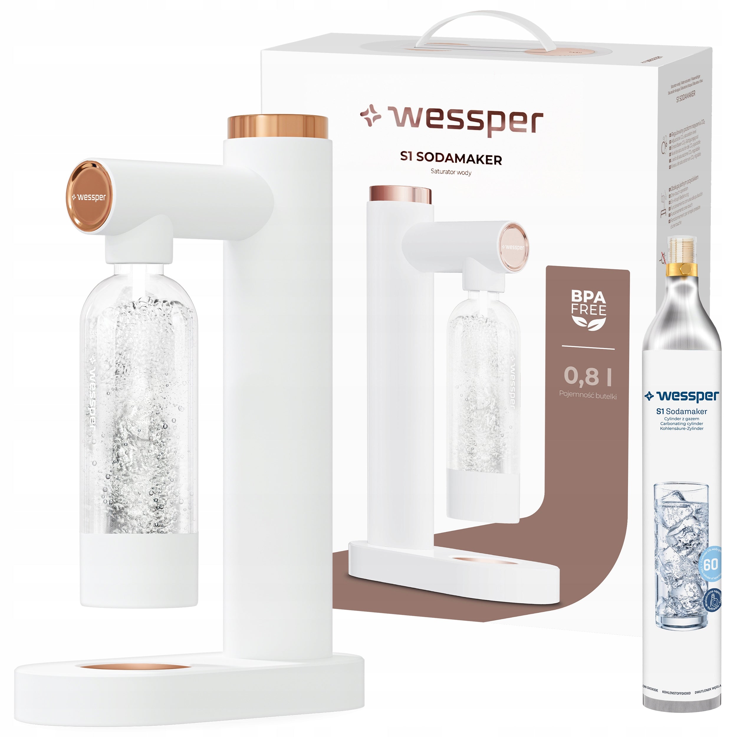 WESSPER SATURATOR FOR SPARKLING WATER S1 SODA MAKER WATER BOTTLE CARTRIDGE CO2