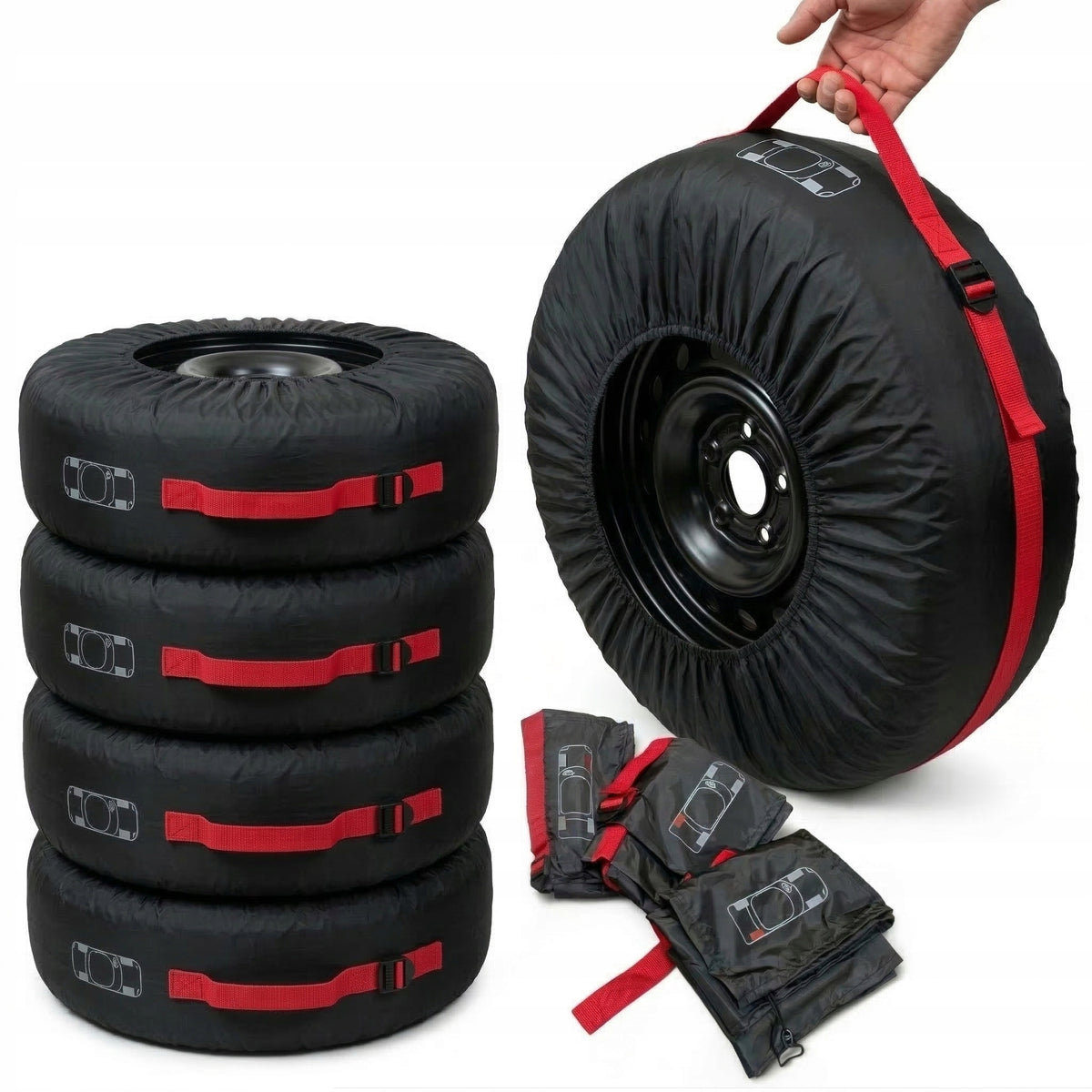 WHEEL COVERS TIRES RIMS 13-18 INCHES SET 4PCS CASE MARKING HANDLE