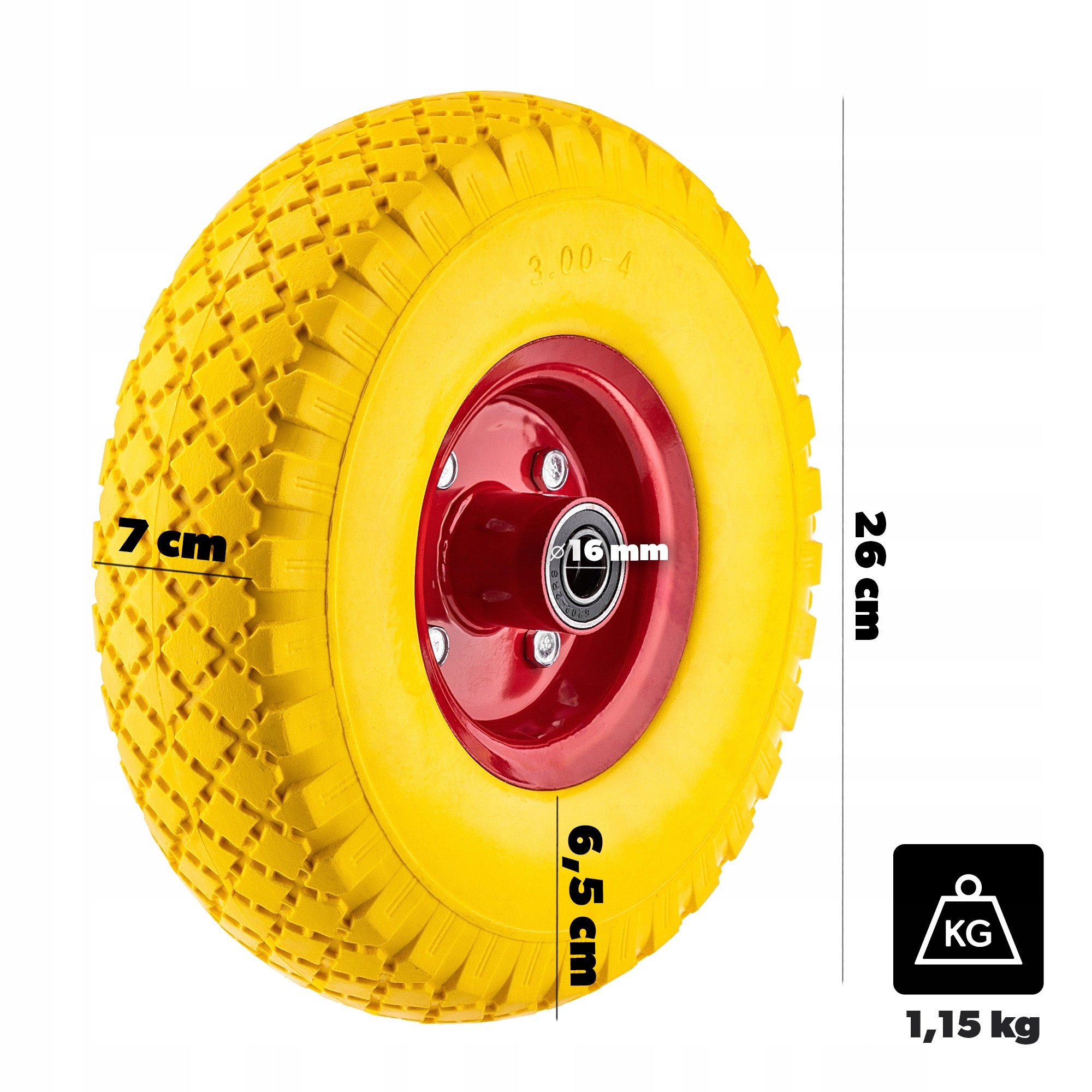 WHEEL FOR TROLLEY 260x70mm 3.00-4 WHEELBARROWS FULL FOAM STRONG TUBELESS Manufacturer code K1632