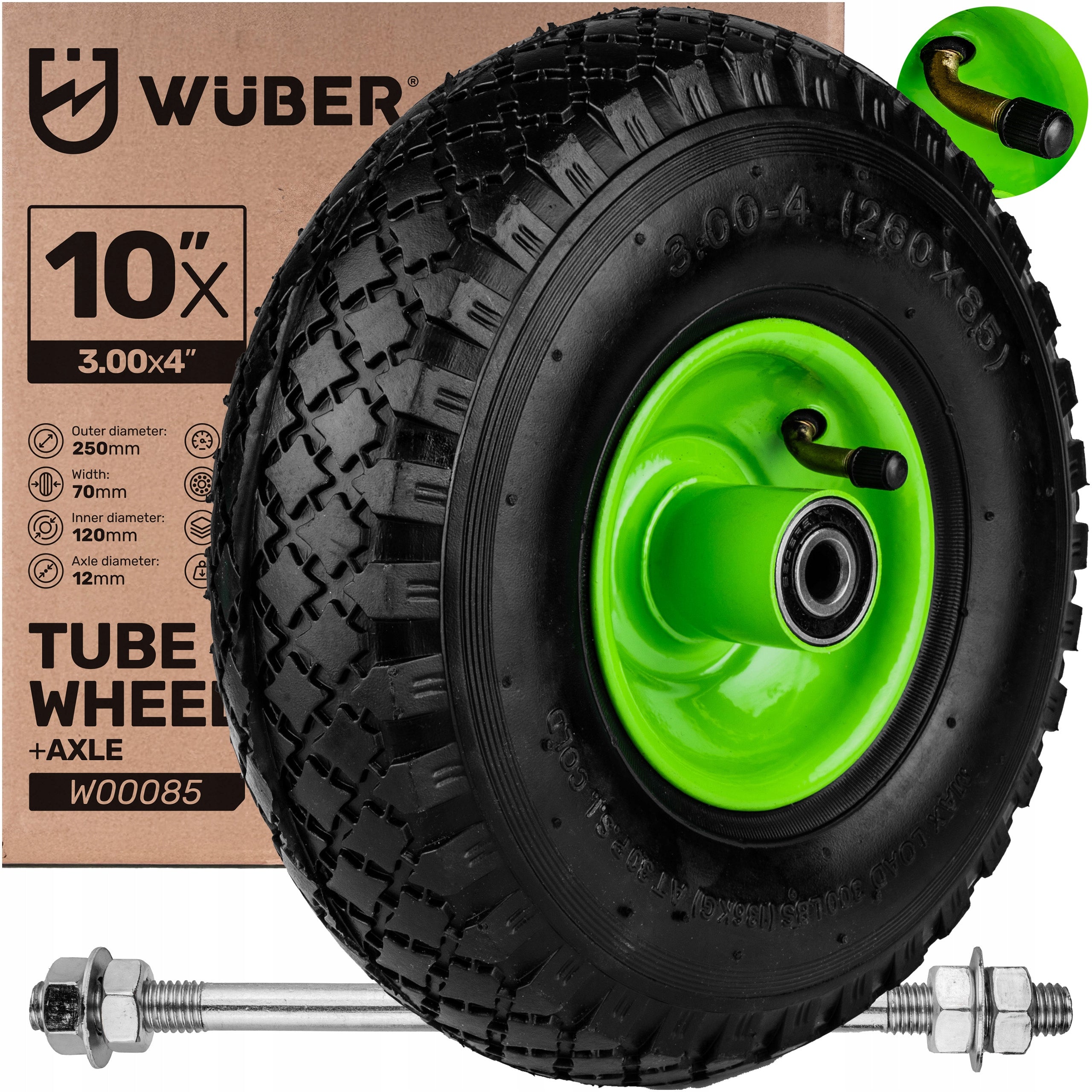 WHEEL FOR WHEELBARROW 10" 3,00x4 4PR 100KG STRONG WITH INNER TUBE PUMPED WUBER
