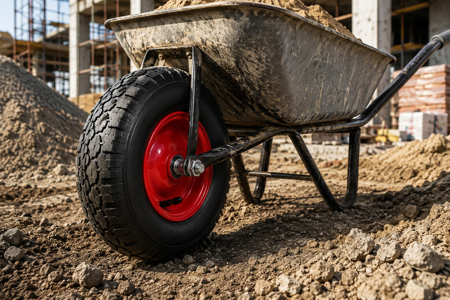 WHEEL FOR WHEELBARROW TROLLEY STRONG 4,00/6 INNER TUBE PUMPED 4 CANVAS AXLE 16x150 Manufacturer code Koło do taczki 4.60/4.00-6 4PR + OŚ 16x150 mm