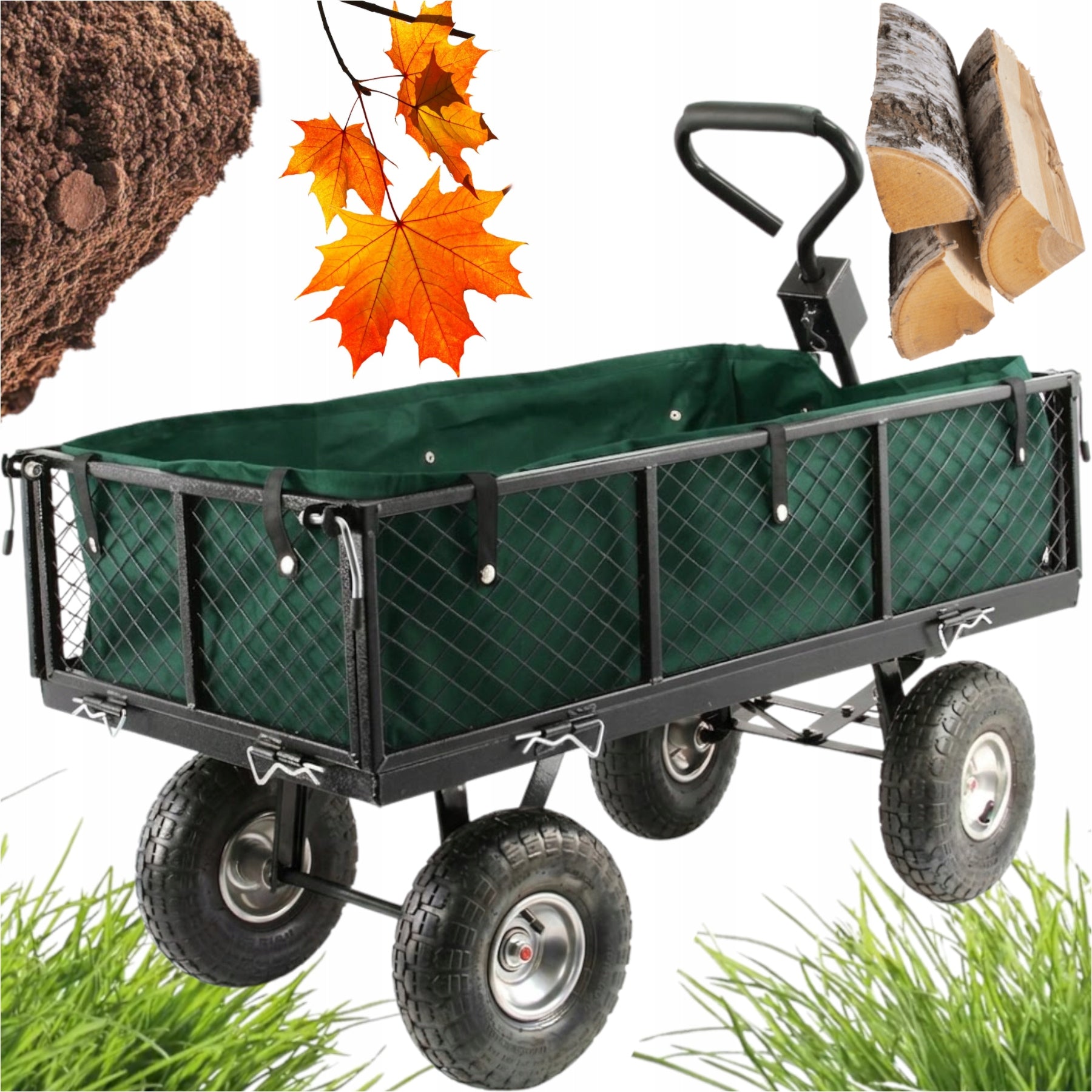 WHEELBARROW STEEL WELDED TRANSPORT TROLLEY FOLDING WITH SWIVEL XL AXLE