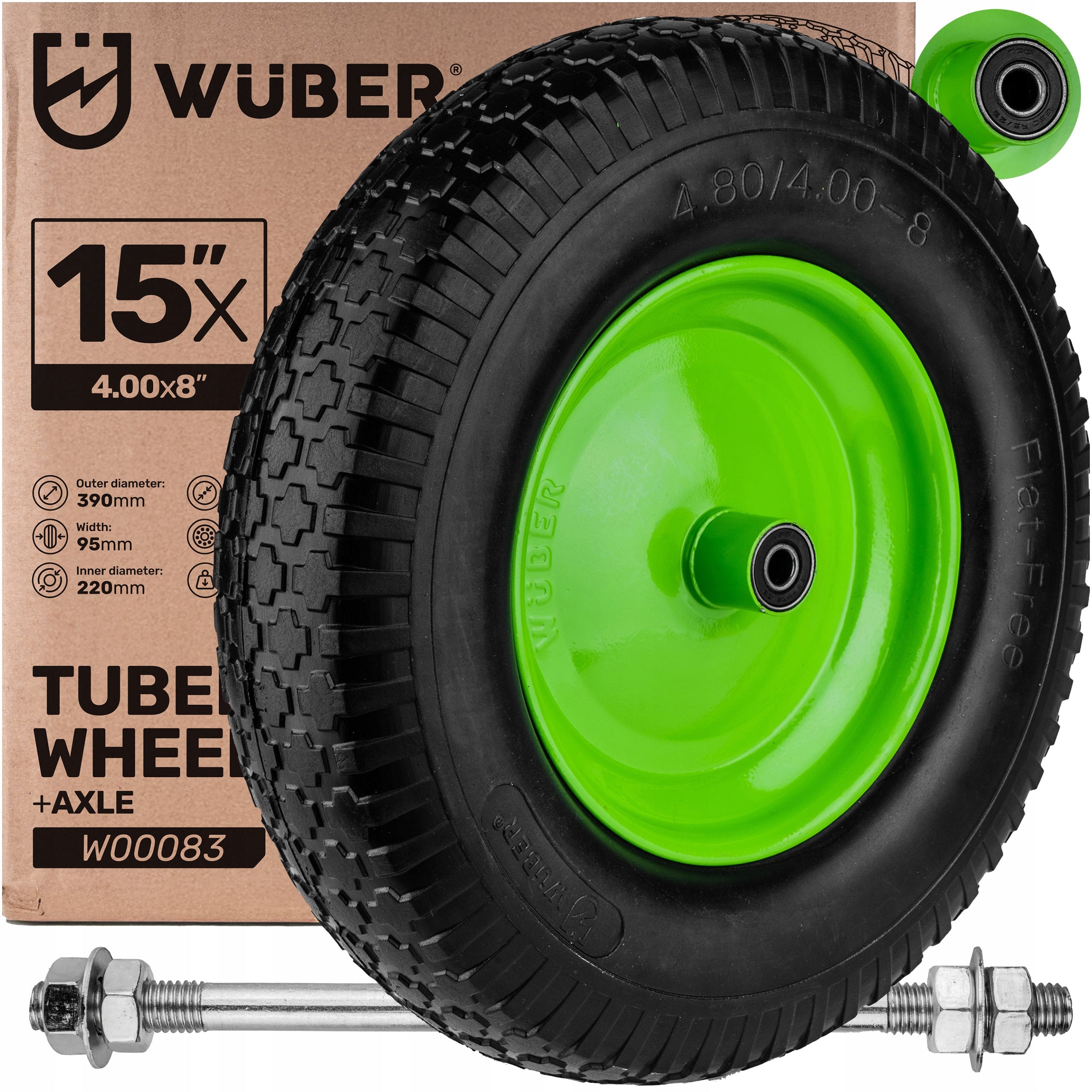 WHEELBARROW WHEEL 15"X 4.00 X8" 180KG WHEELBARROW WHEEL TUBELESS STRONG WUBER