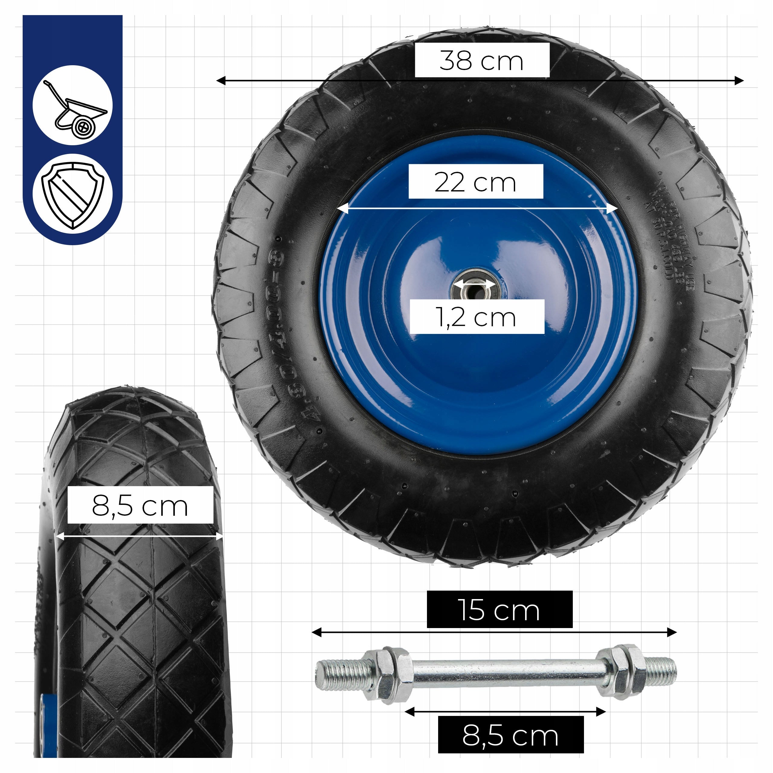 WHEELBARROW WHEEL Begris 4.00 8 400 8 400x8 4PR Pumped with inner tube Strong 250kg Packaging status original