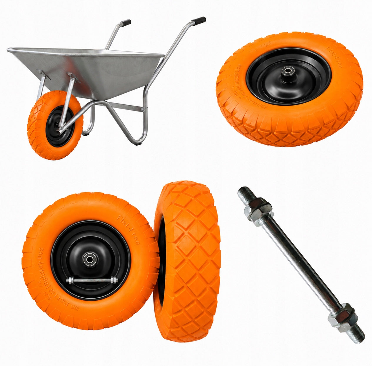 WHEELBARROW WHEEL FULL 4.00-8 STRONG TUBELESS PU + NON-PIERCING AXLE