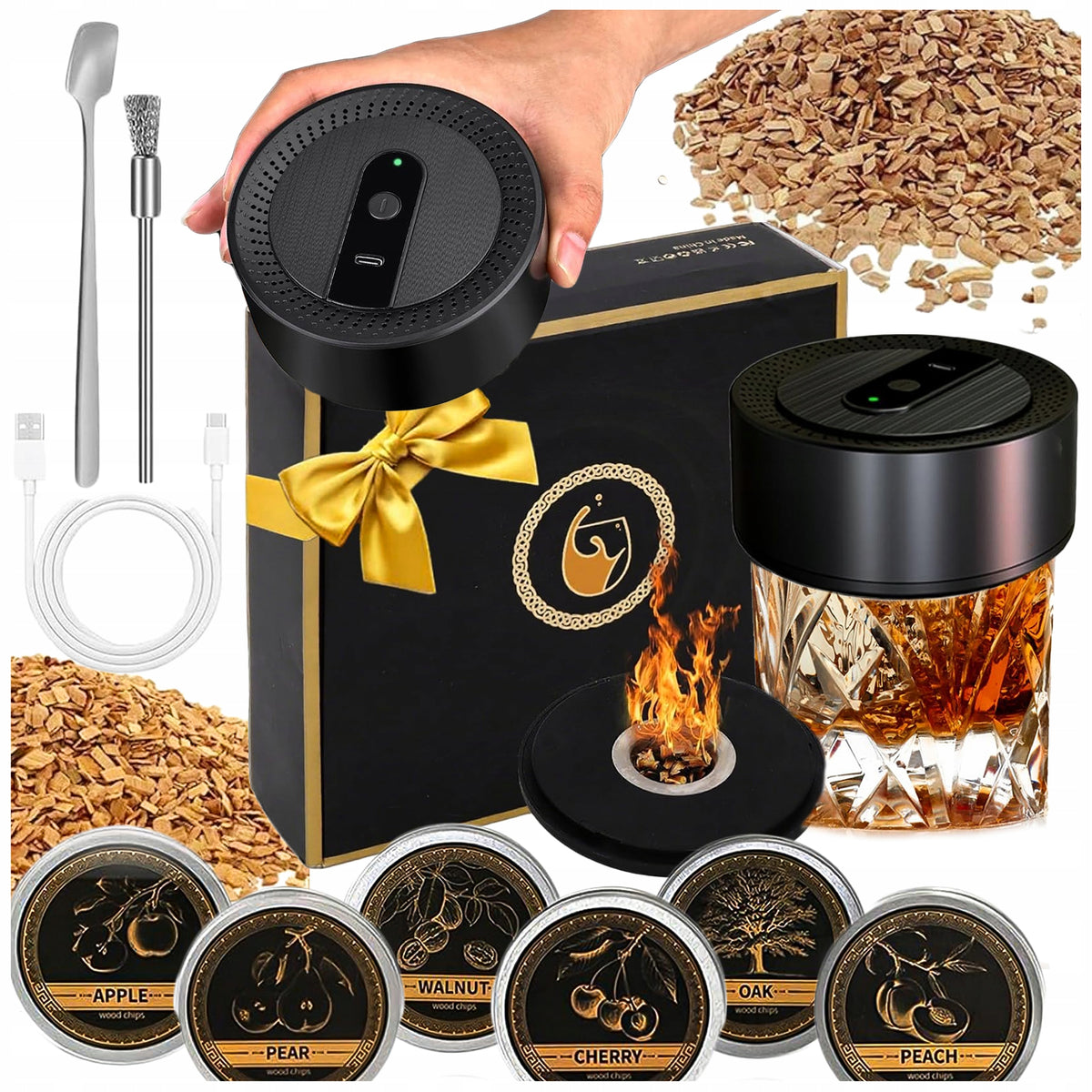 WHISKEY SMOKER SET WOOD 6 USB GIFT FOR GUY