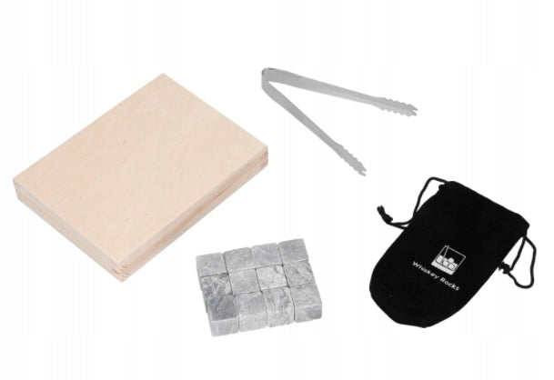 WHISKEY STONES STONE CUBES STEATYT 12PCS BOX WOODEN PLIERS Manufacturer code 119
