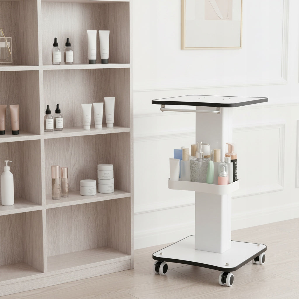 WHITE BEAUTY TROLLEY CART 4 WHEELS 67CM HEIGHT CART WITH HANDLE Packaging status original